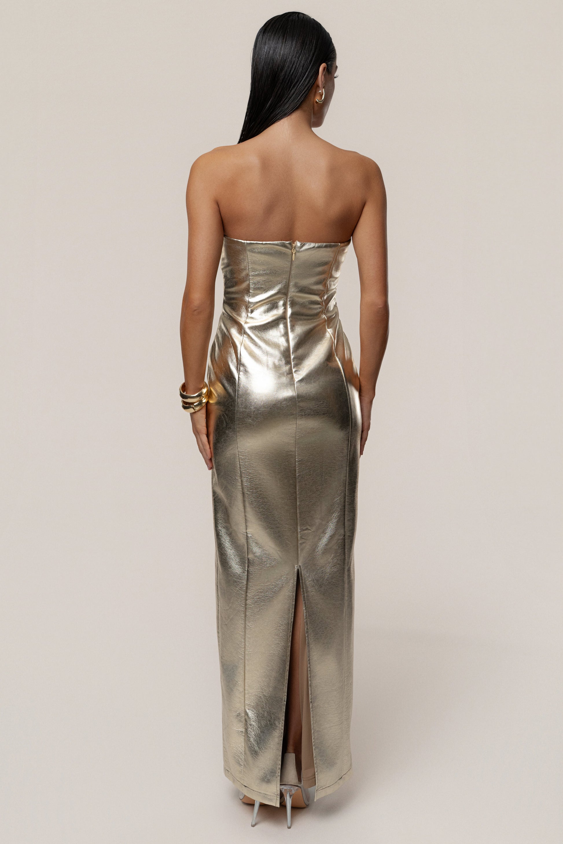 Gold Dorado Metallic Maxi Dress NEWFASHIONEDGE