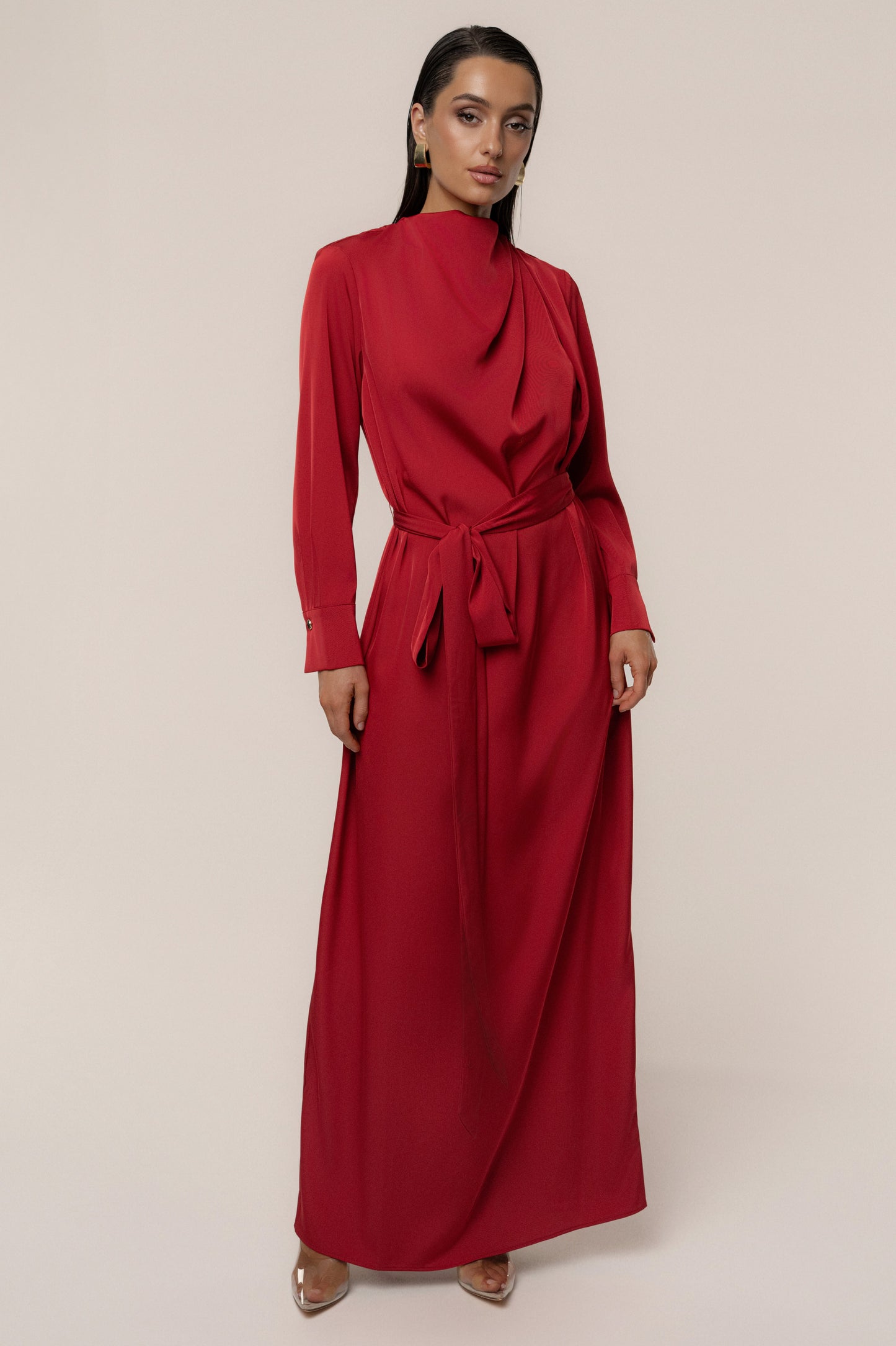 Red Victoria Satin Maxi Dress JLUXLABEL