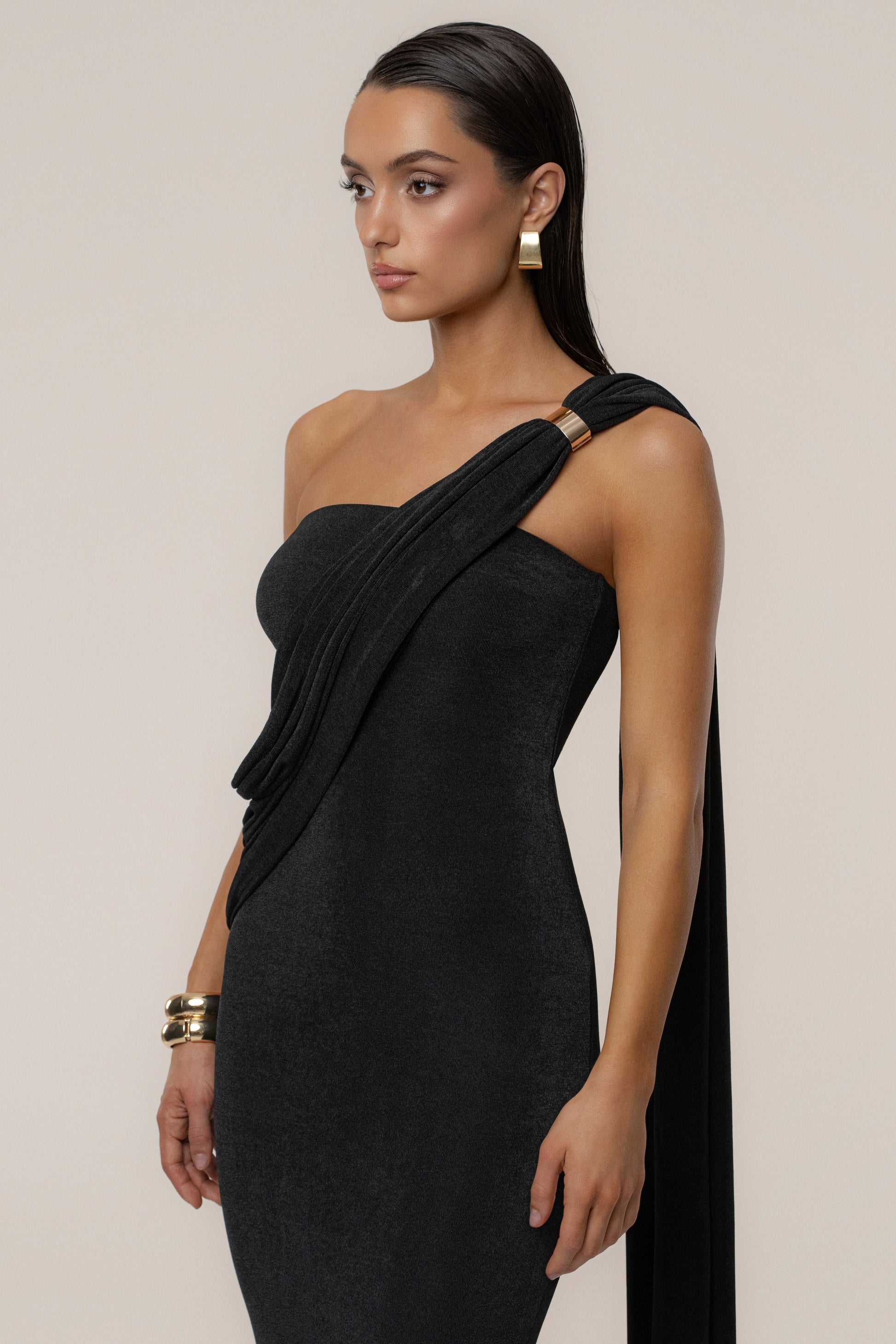Black Golden Veil Maxi Dress JLUXLABEL