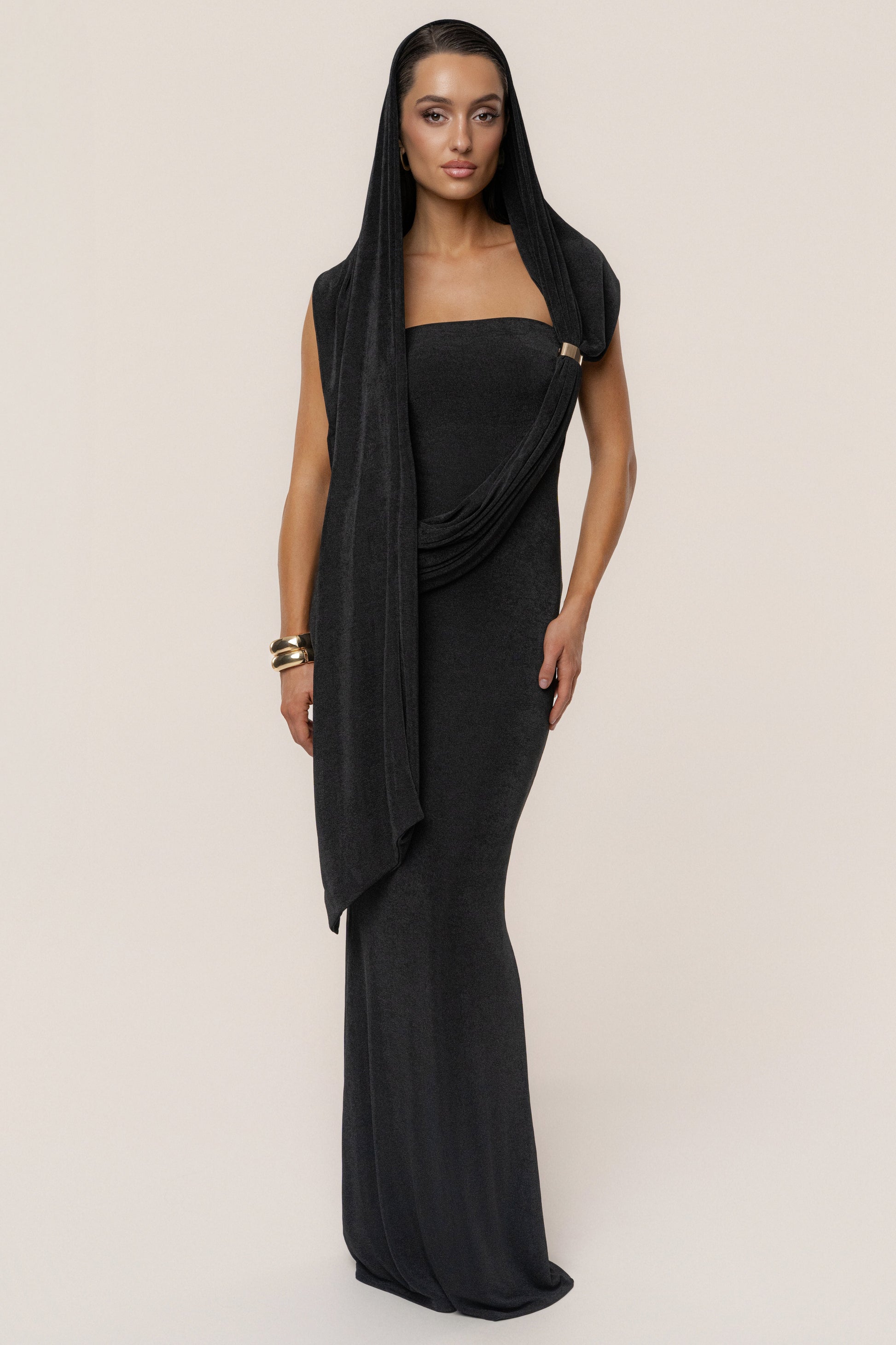 Black Golden Veil Maxi Dress JLUXLABEL