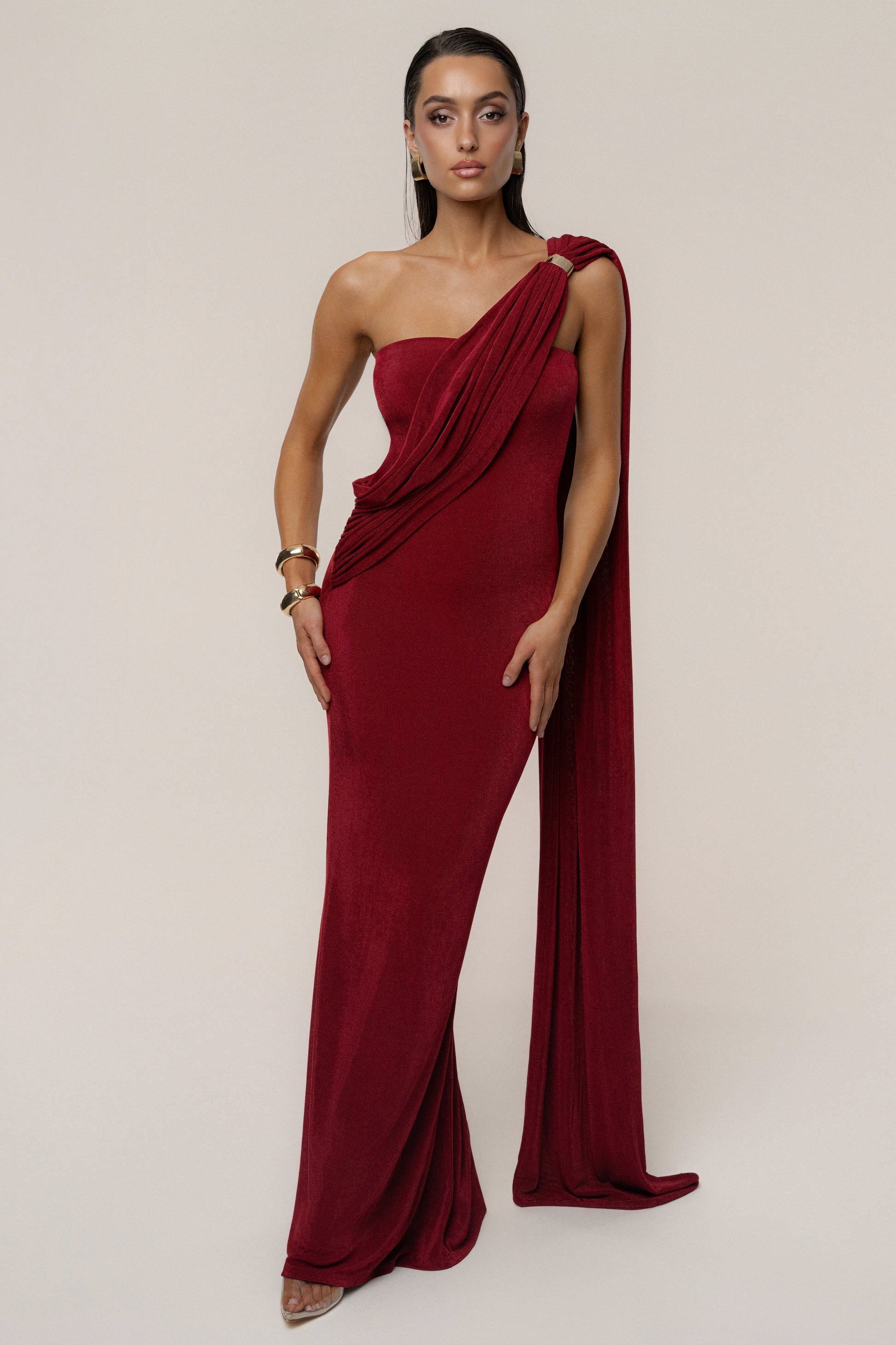 Red Golden Veil Maxi Dress JLUXLABEL
