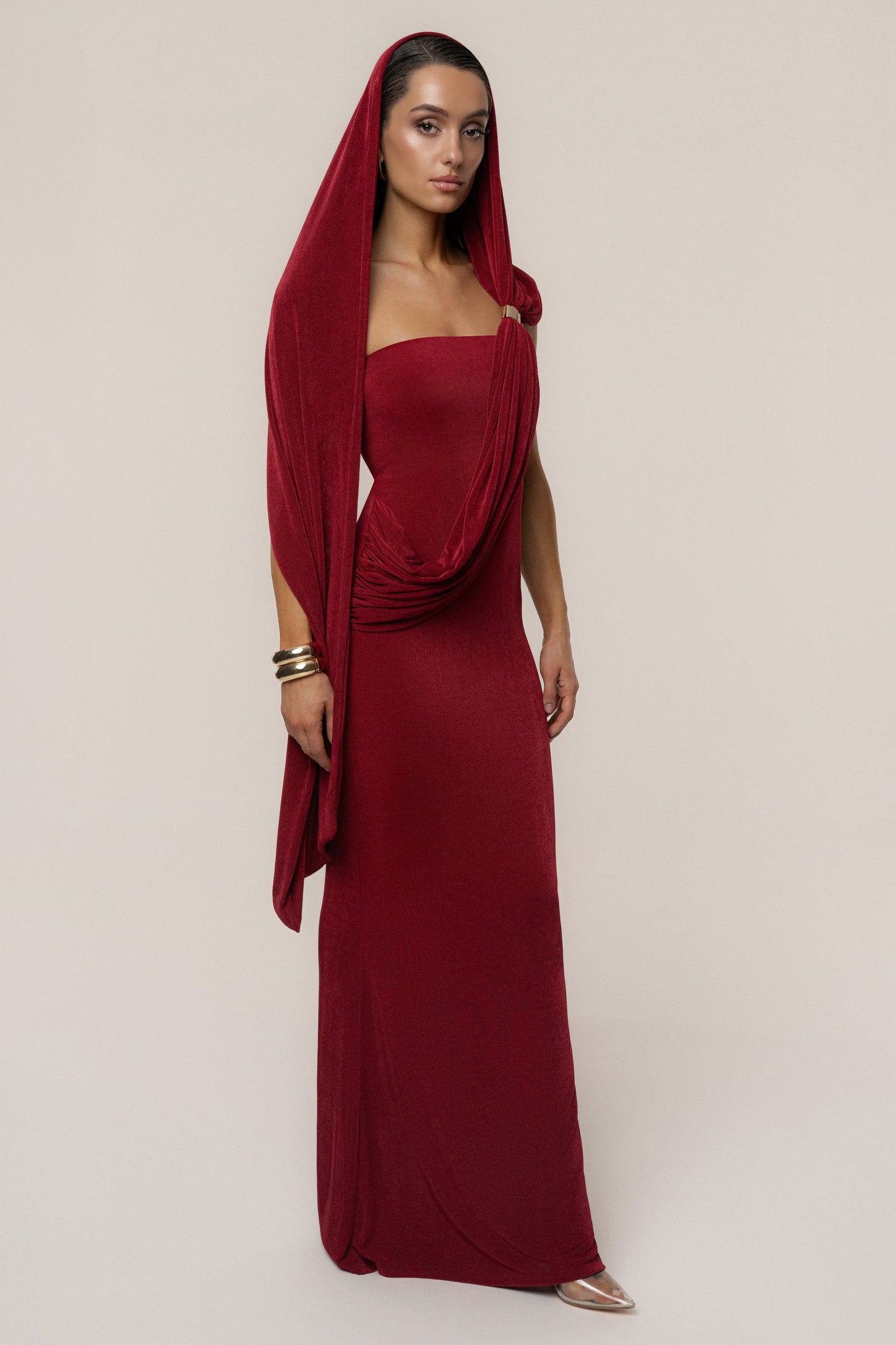 Red Golden Veil Maxi Dress JLUXLABEL