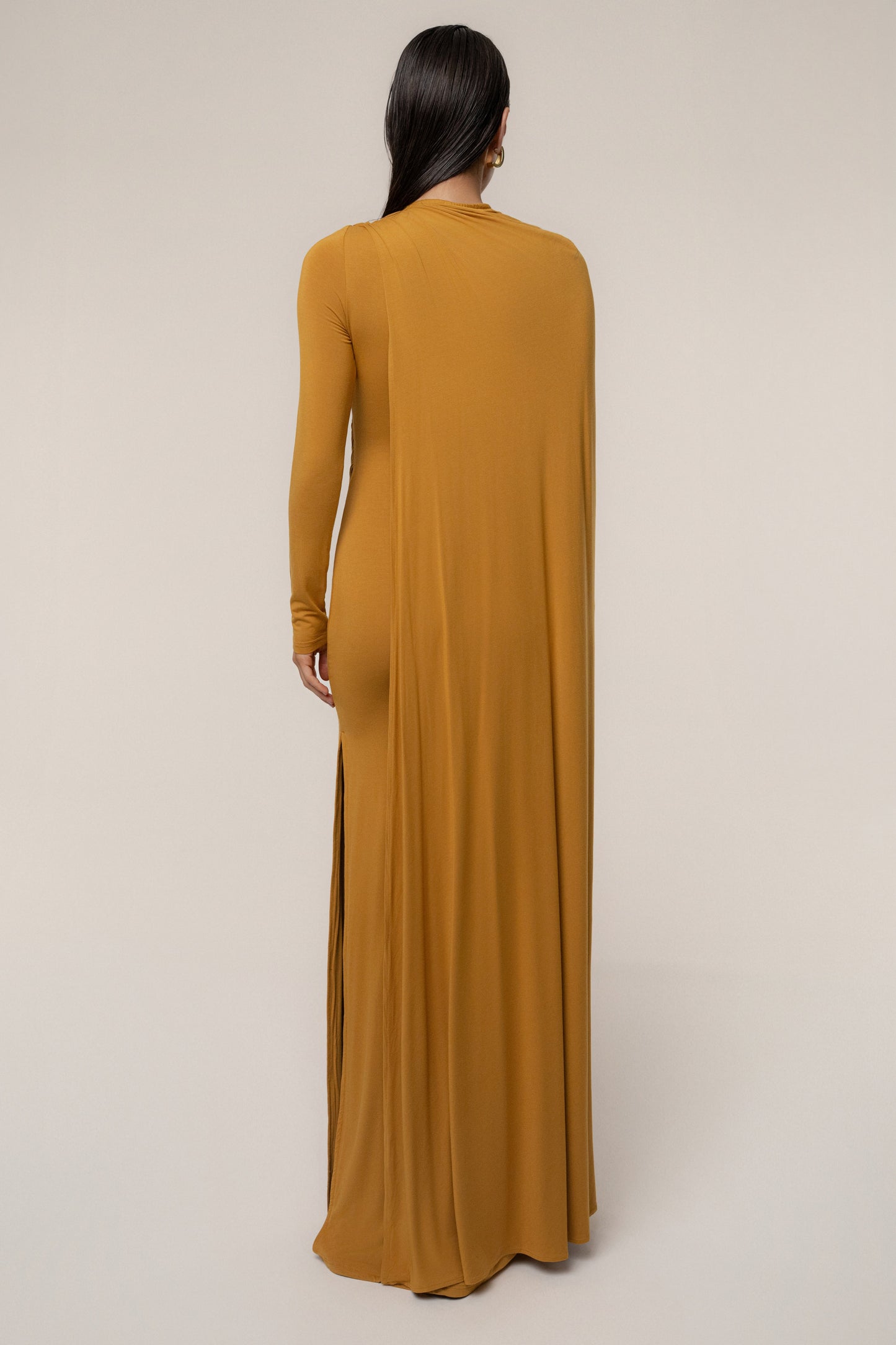 Gold Draped Elegance Cape Dress JLUXLABEL