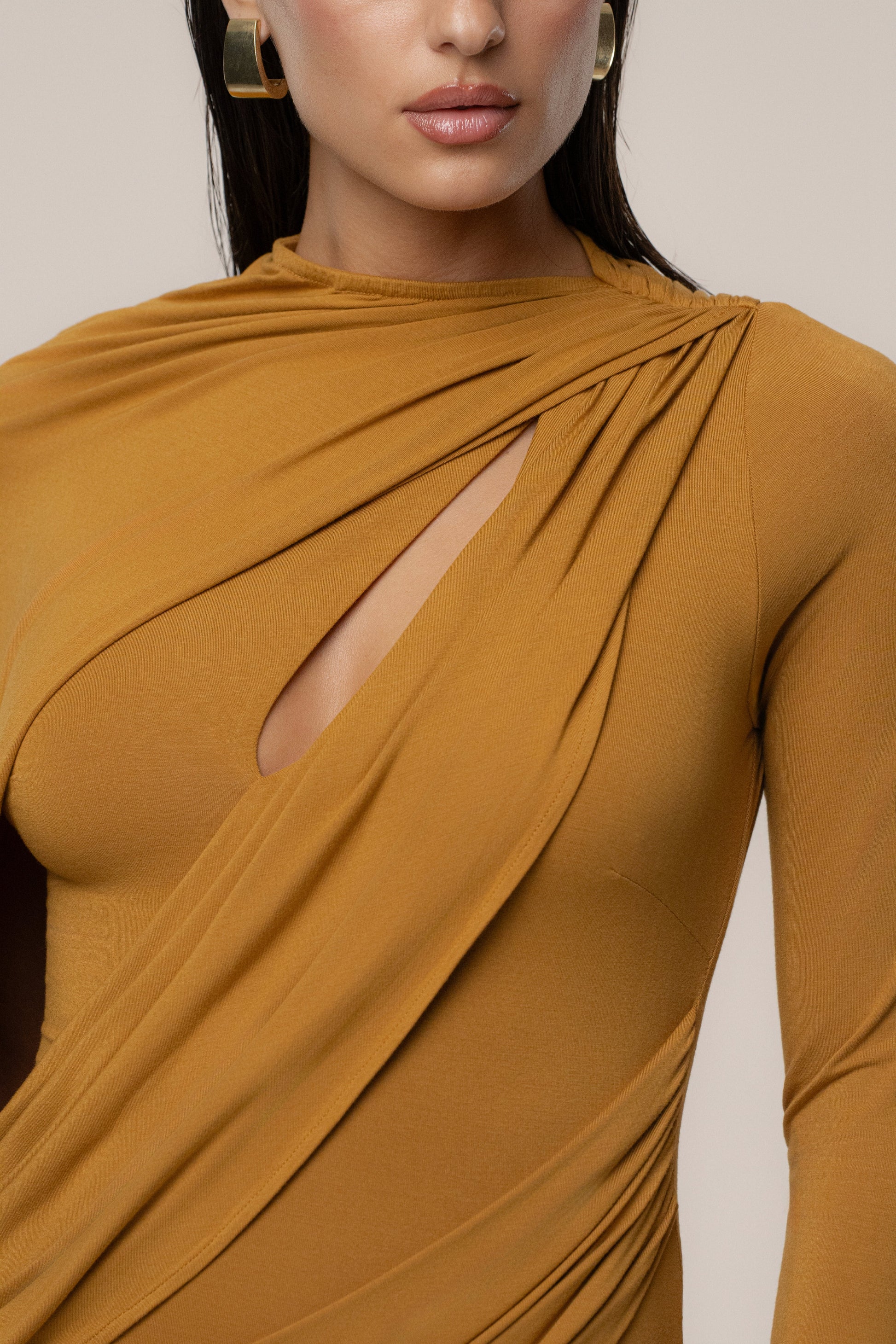 Gold Draped Elegance Cape Dress JLUXLABEL