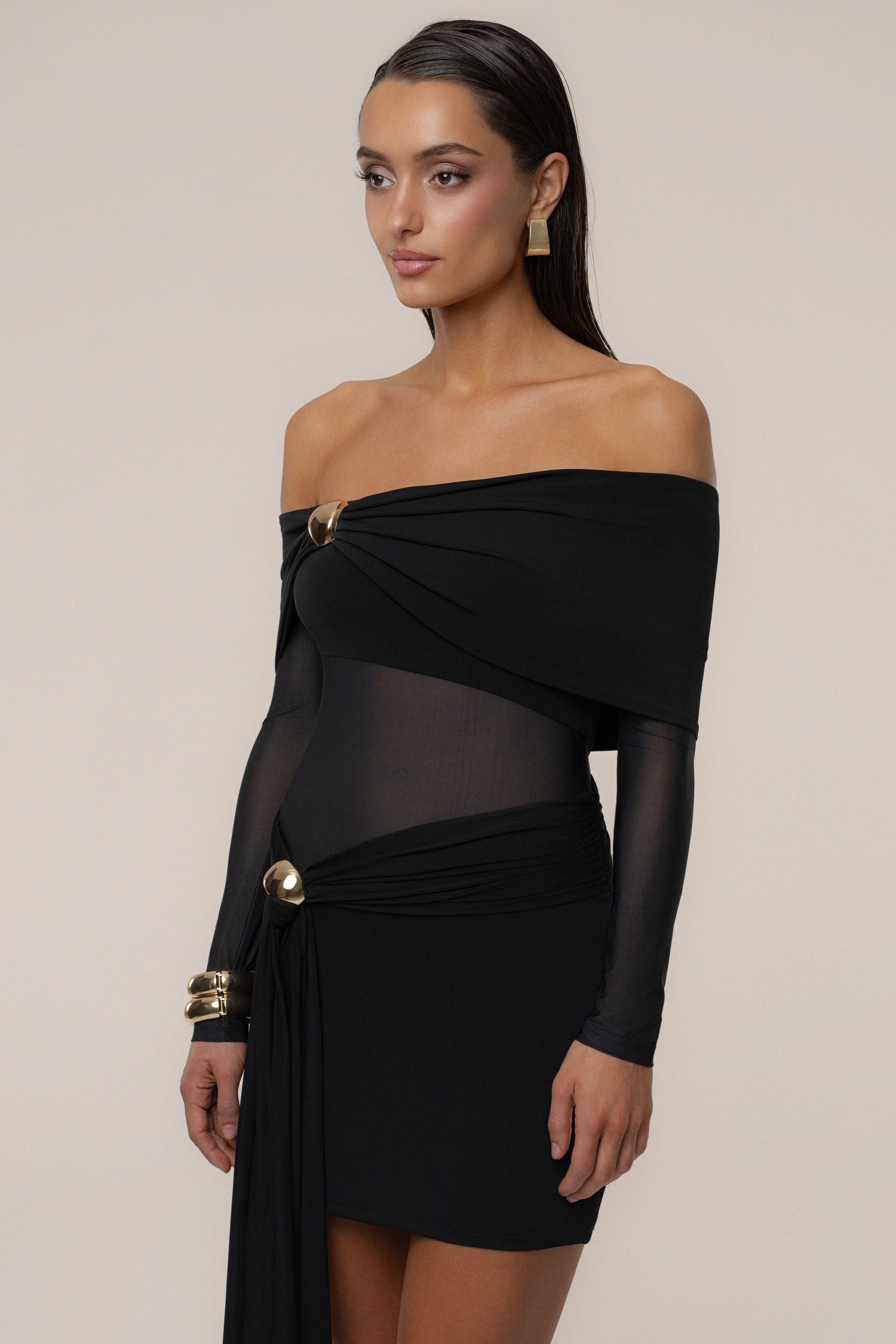 Black Glow State Drape Dress JLUXLABEL