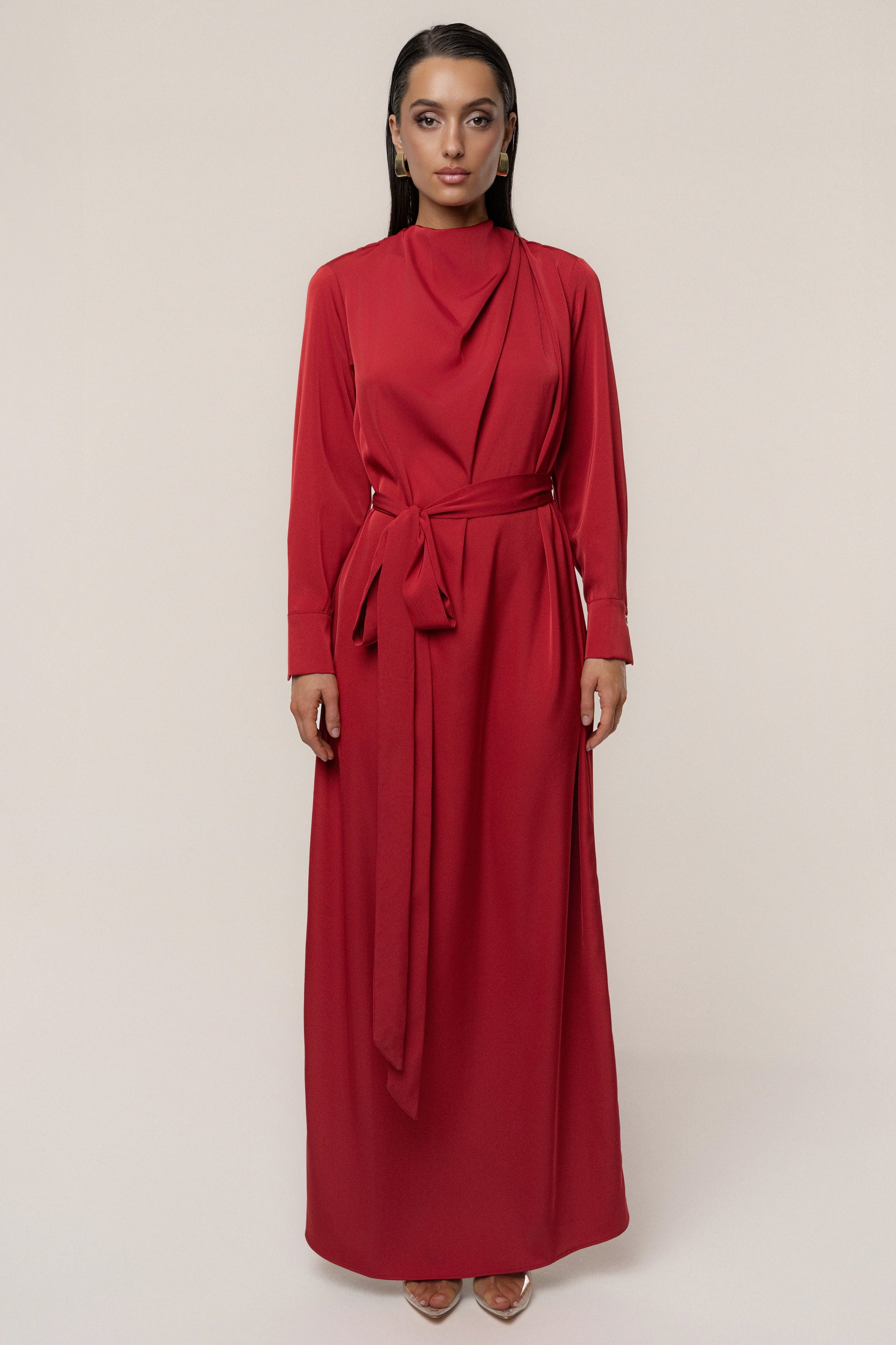 Red Victoria Satin Maxi Dress JLUXLABEL