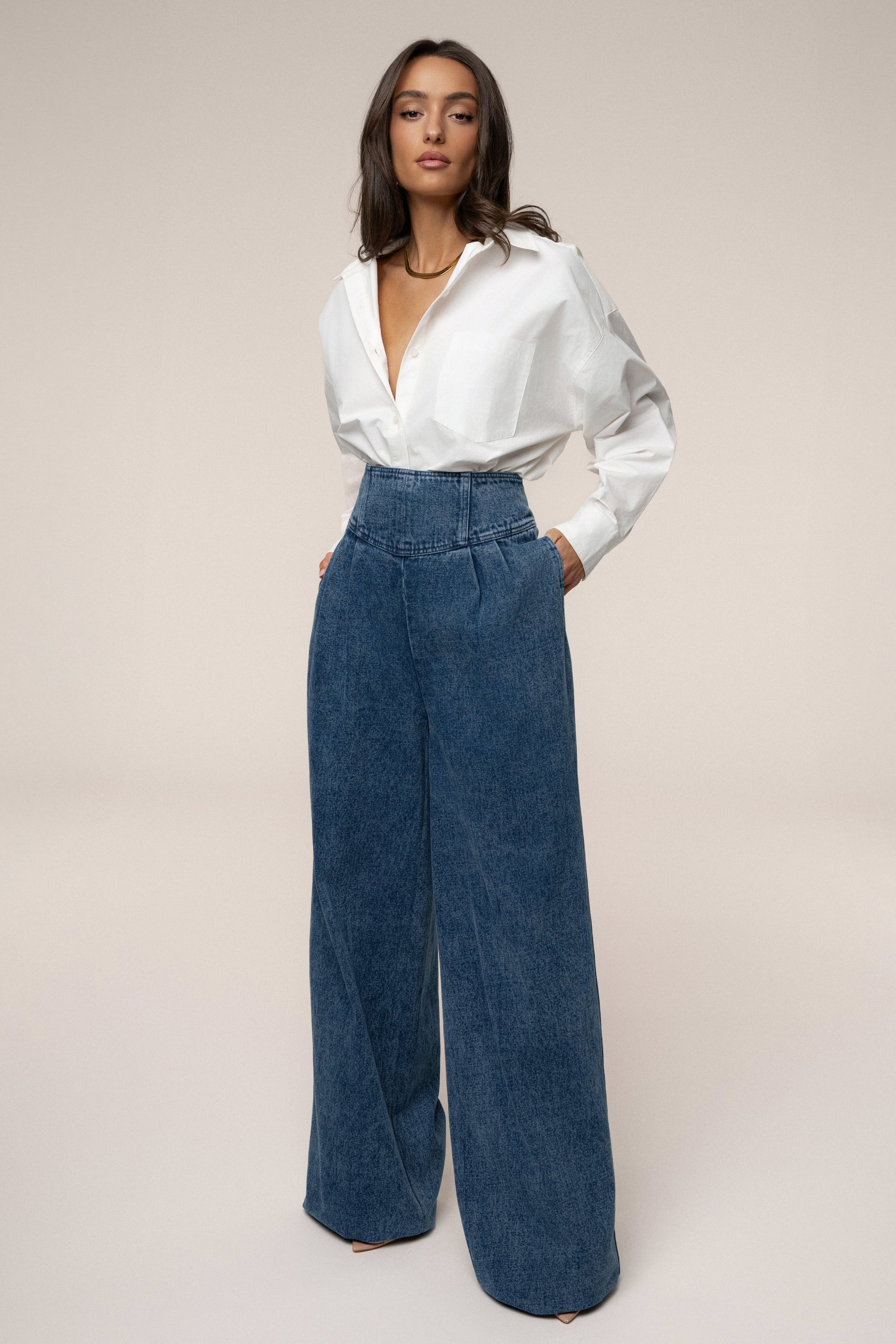 Medium Wash Denim Legacy Pleated Pants JLUXLABEL