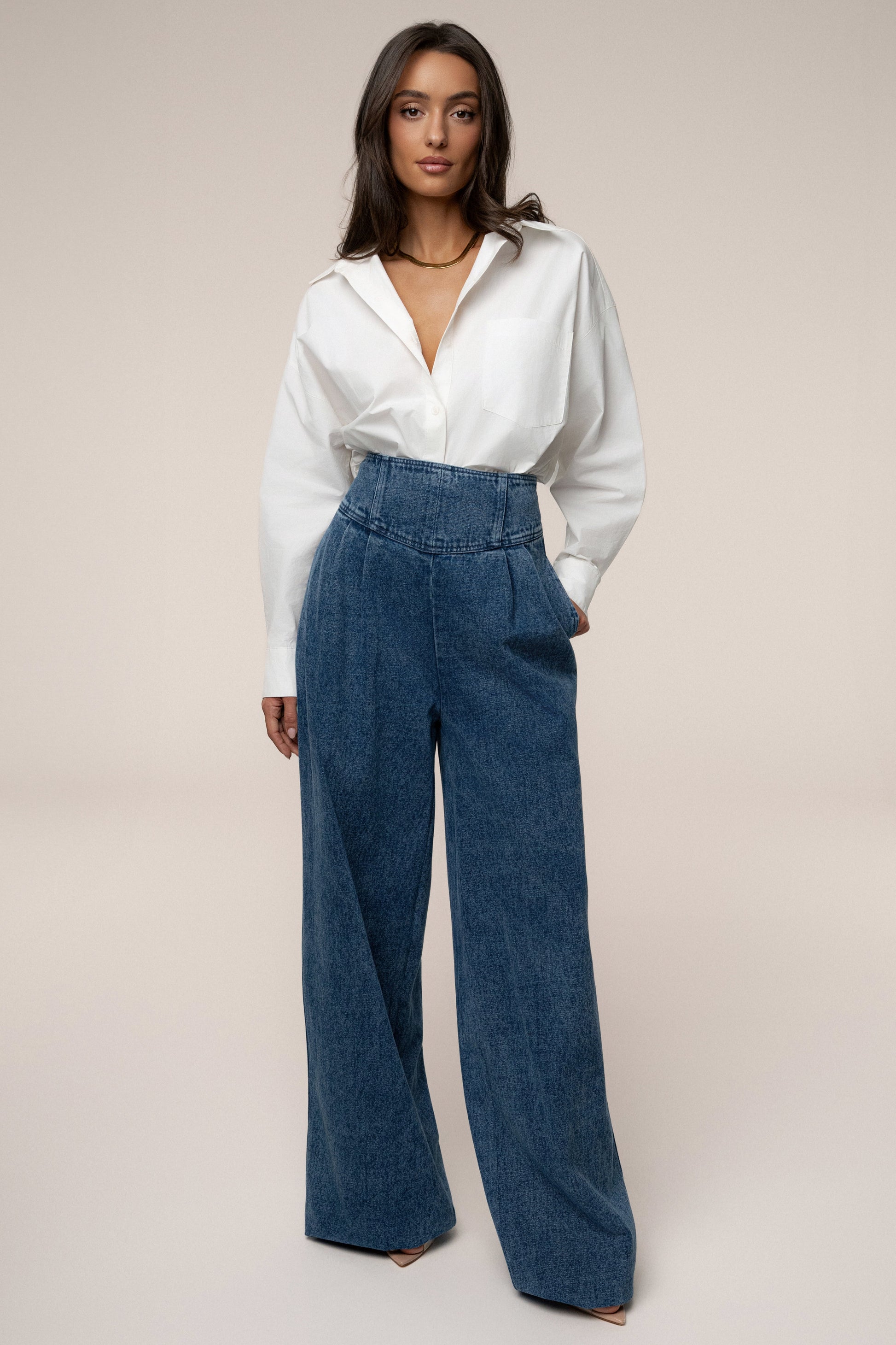Medium Wash Denim Legacy Pleated Pants JLUXLABEL