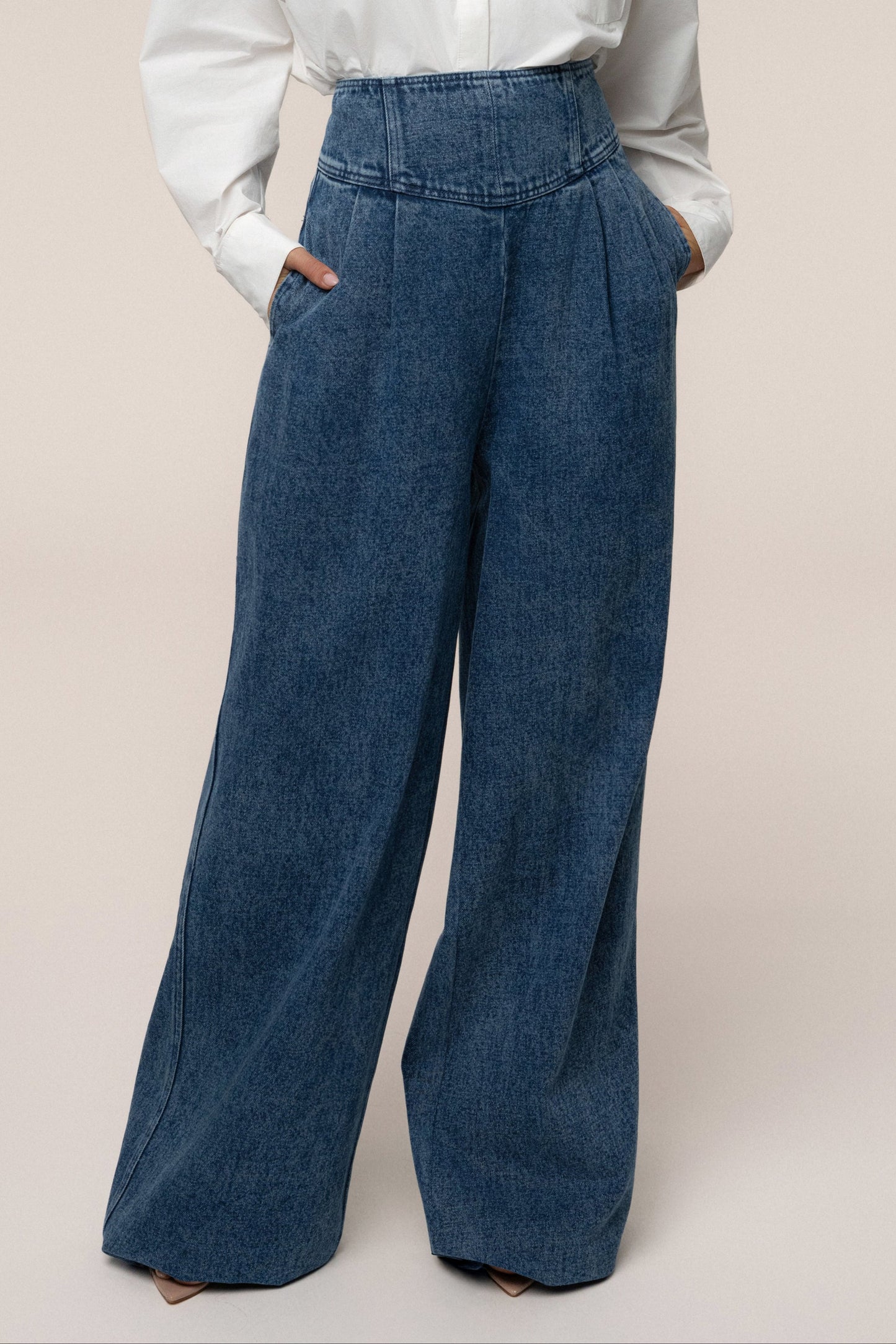 Medium Wash Denim Legacy Pleated Pants JLUXLABEL