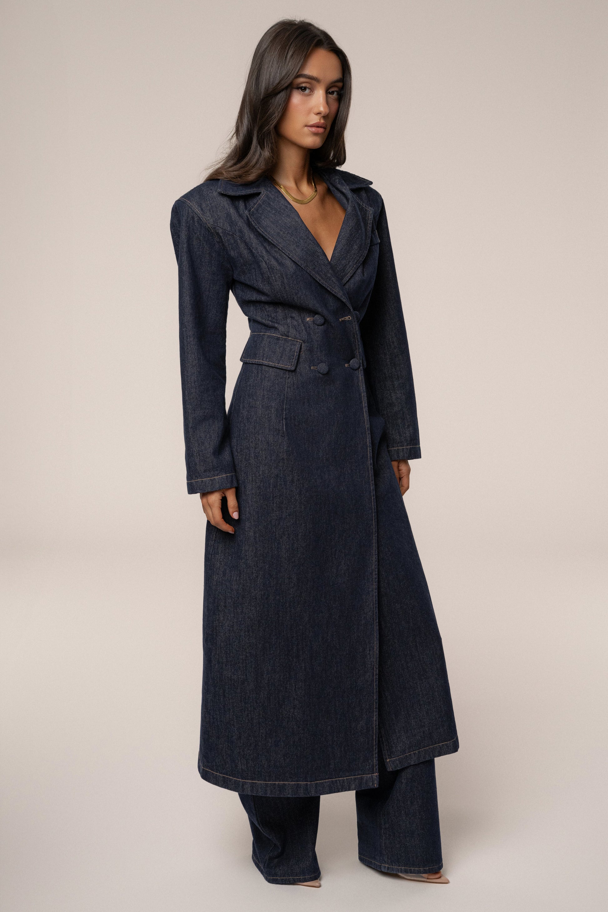 Dark Denim Signature Coat JLUXLABEL