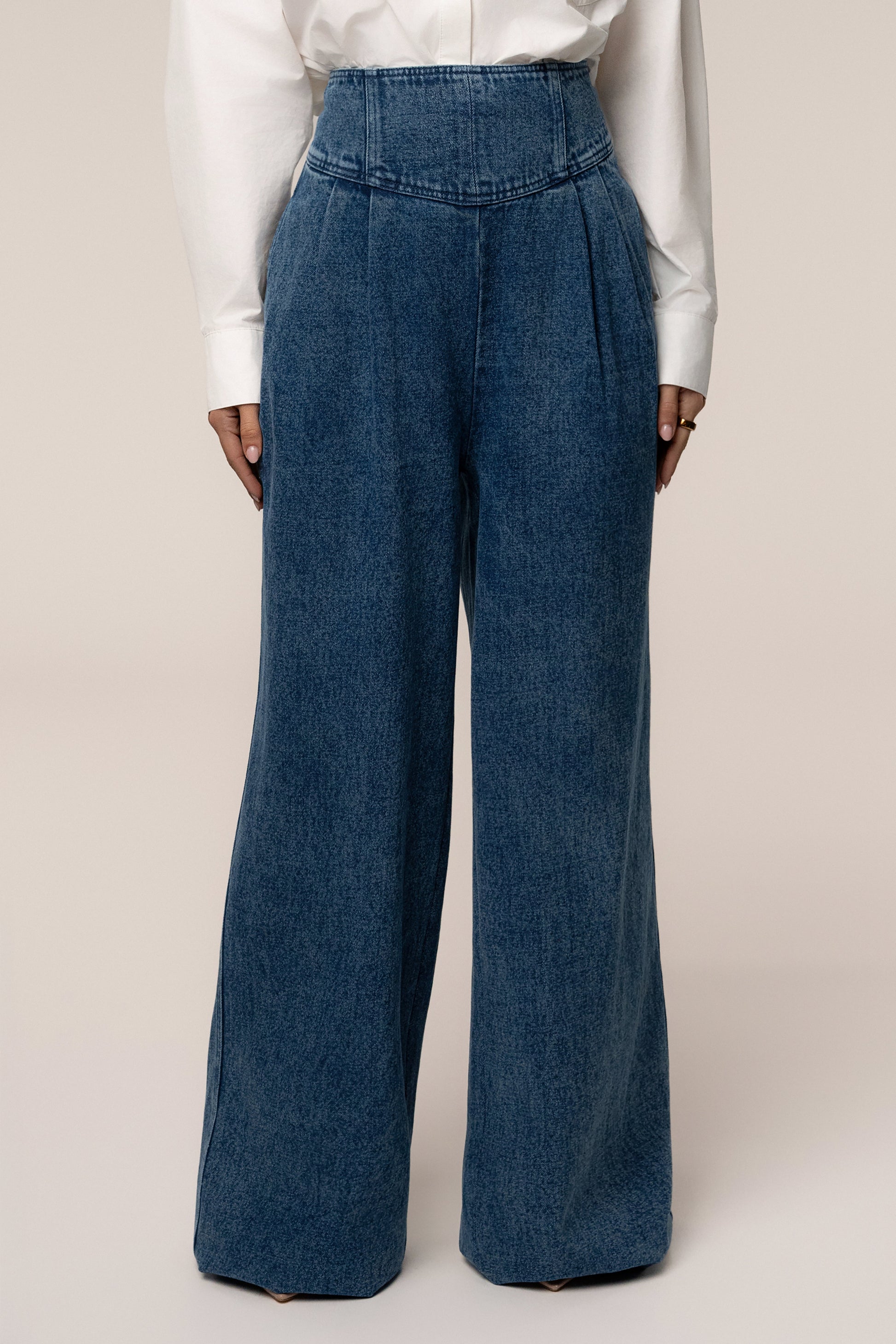 Medium Wash Denim Legacy Pleated Pants JLUXLABEL