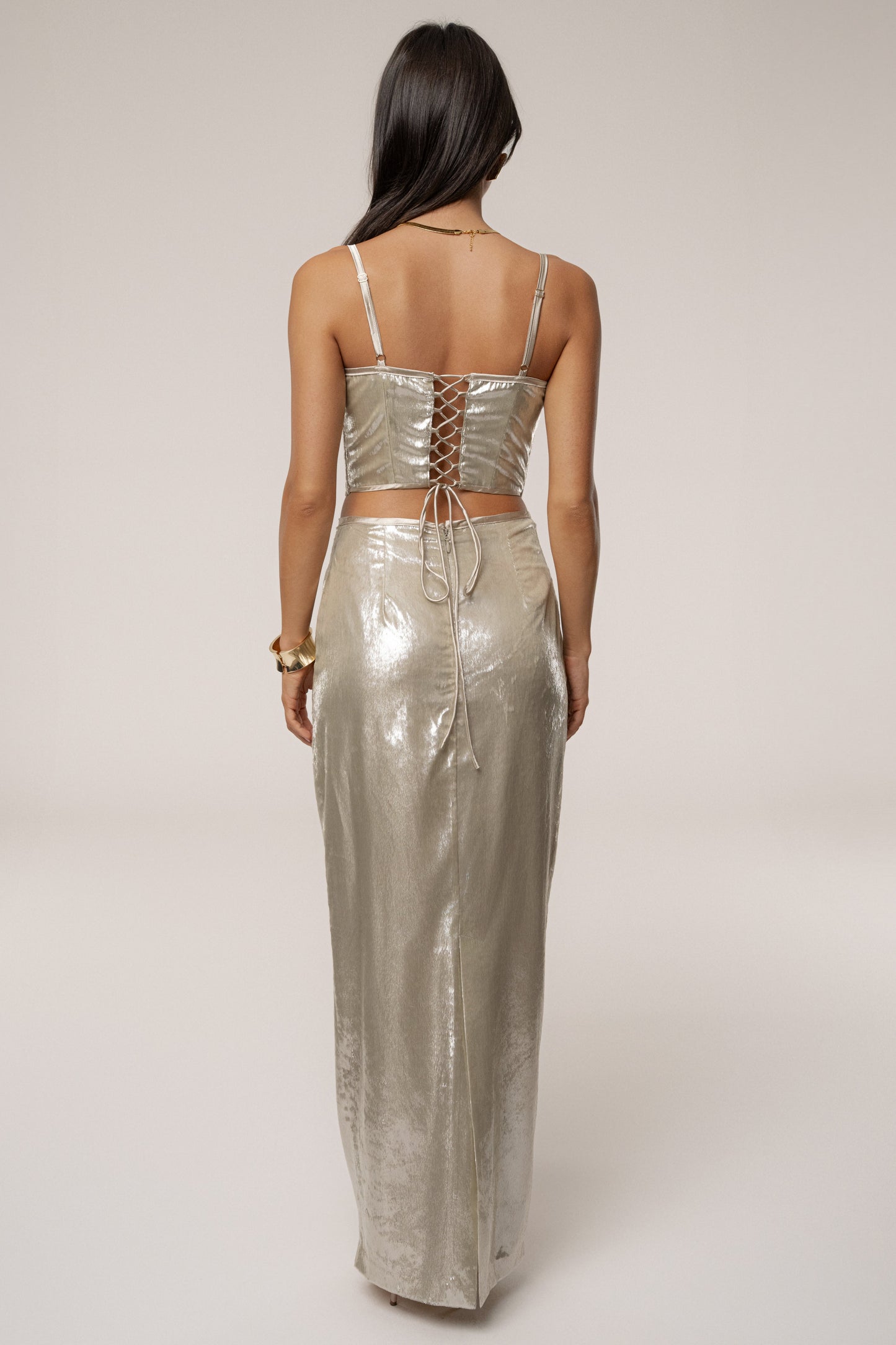 Beige Illuminate Maxi Skirt JLUXLABEL