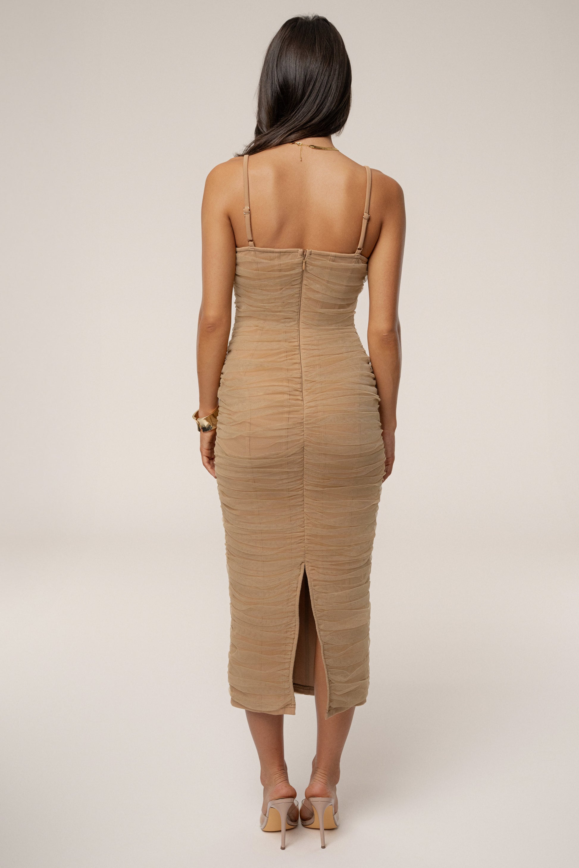 Beige True Form Midi Dress JLUXLABEL