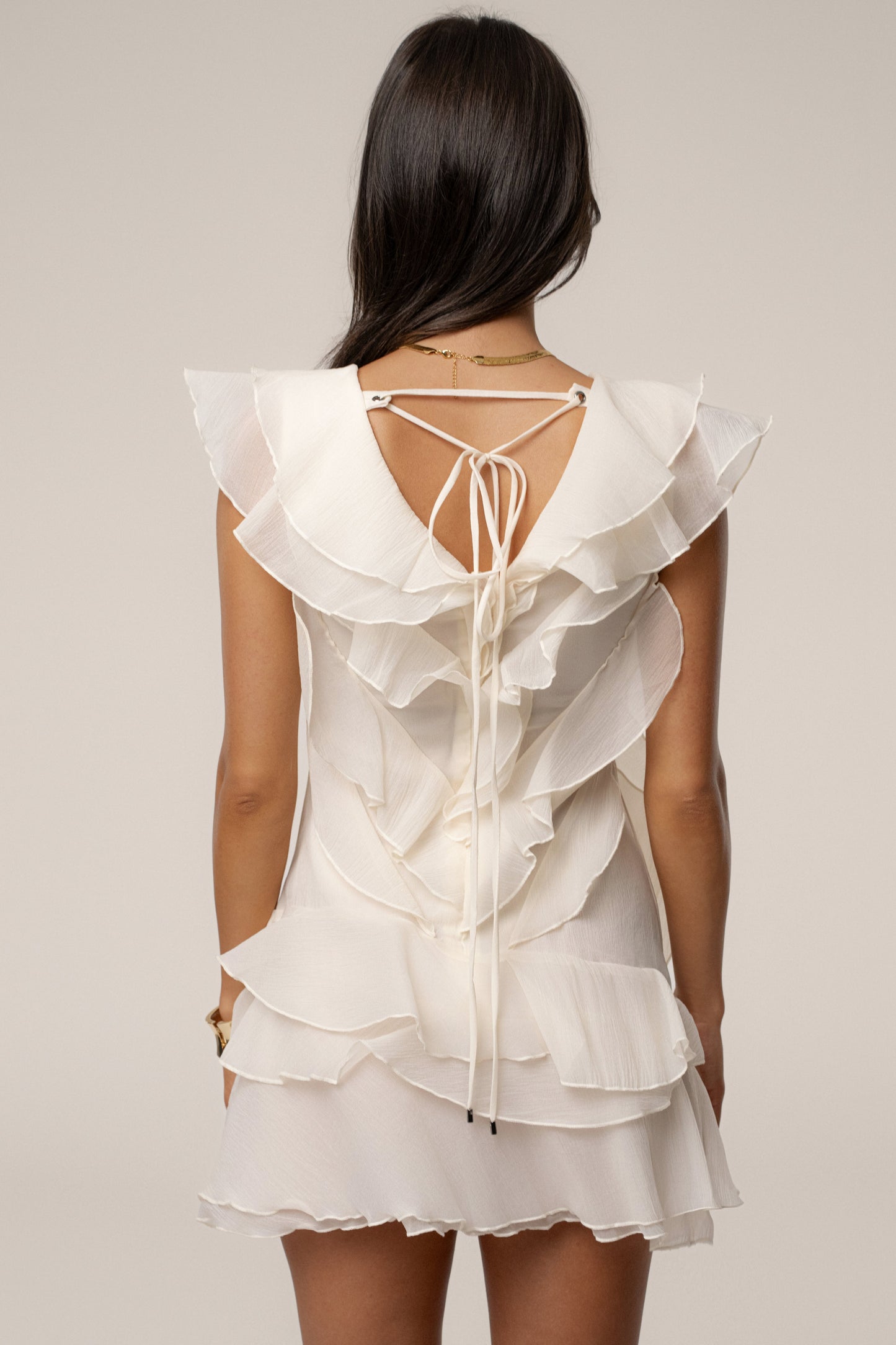 Ivory Dove Chiffon Mini Dress JLUXLABEL