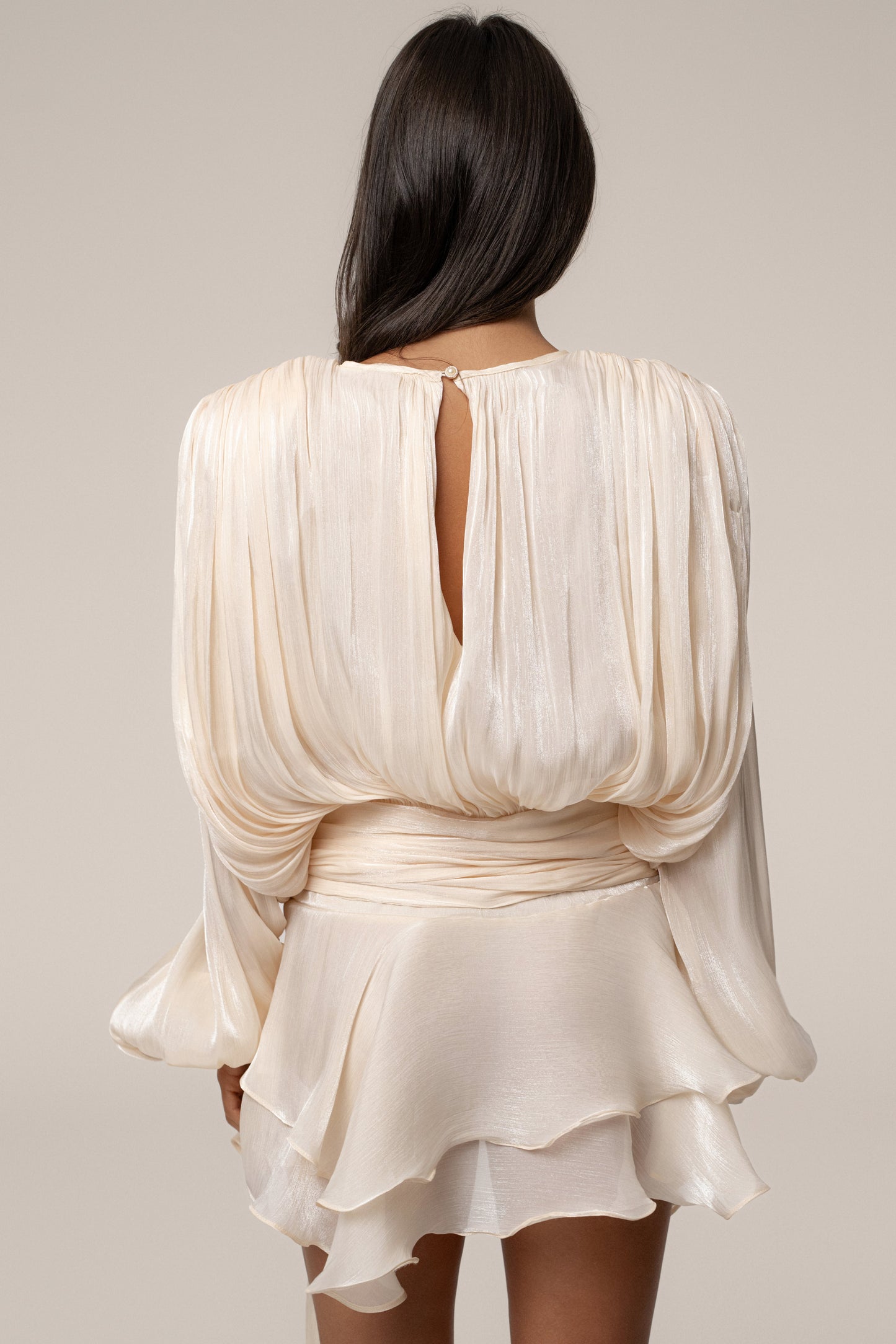 Cream Pure Glow Draped Mini Dress JLUXLABEL