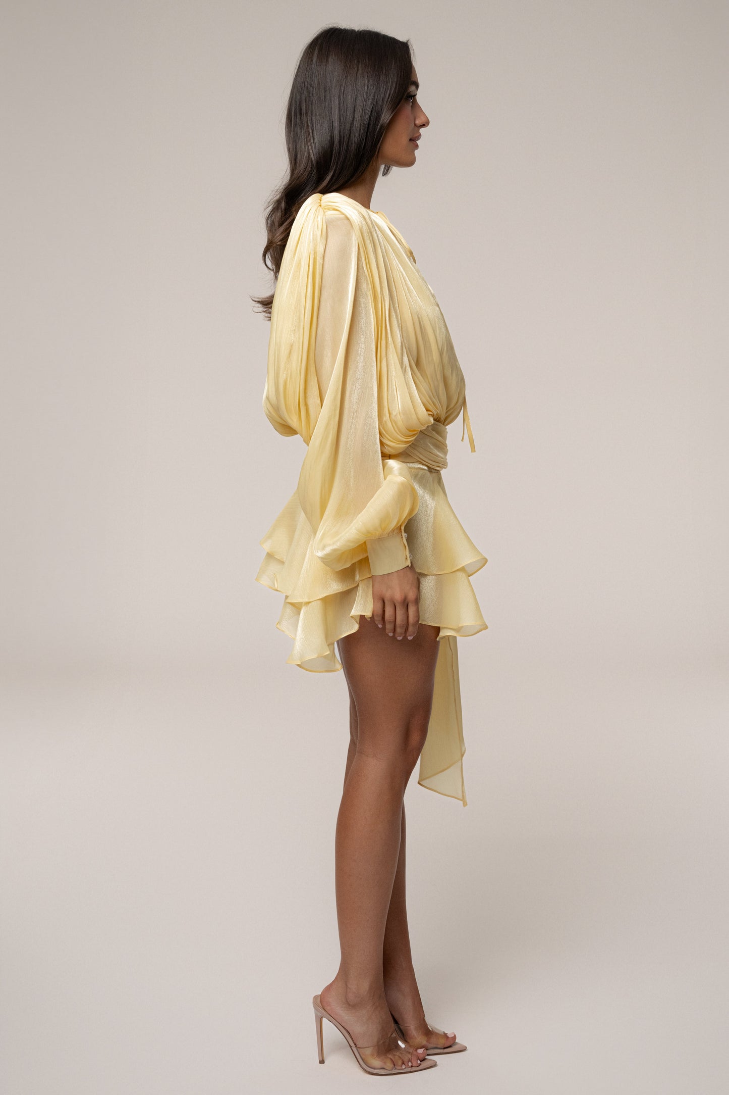 Yellow Pure Glow Draped Mini Dress JLUXLABEL