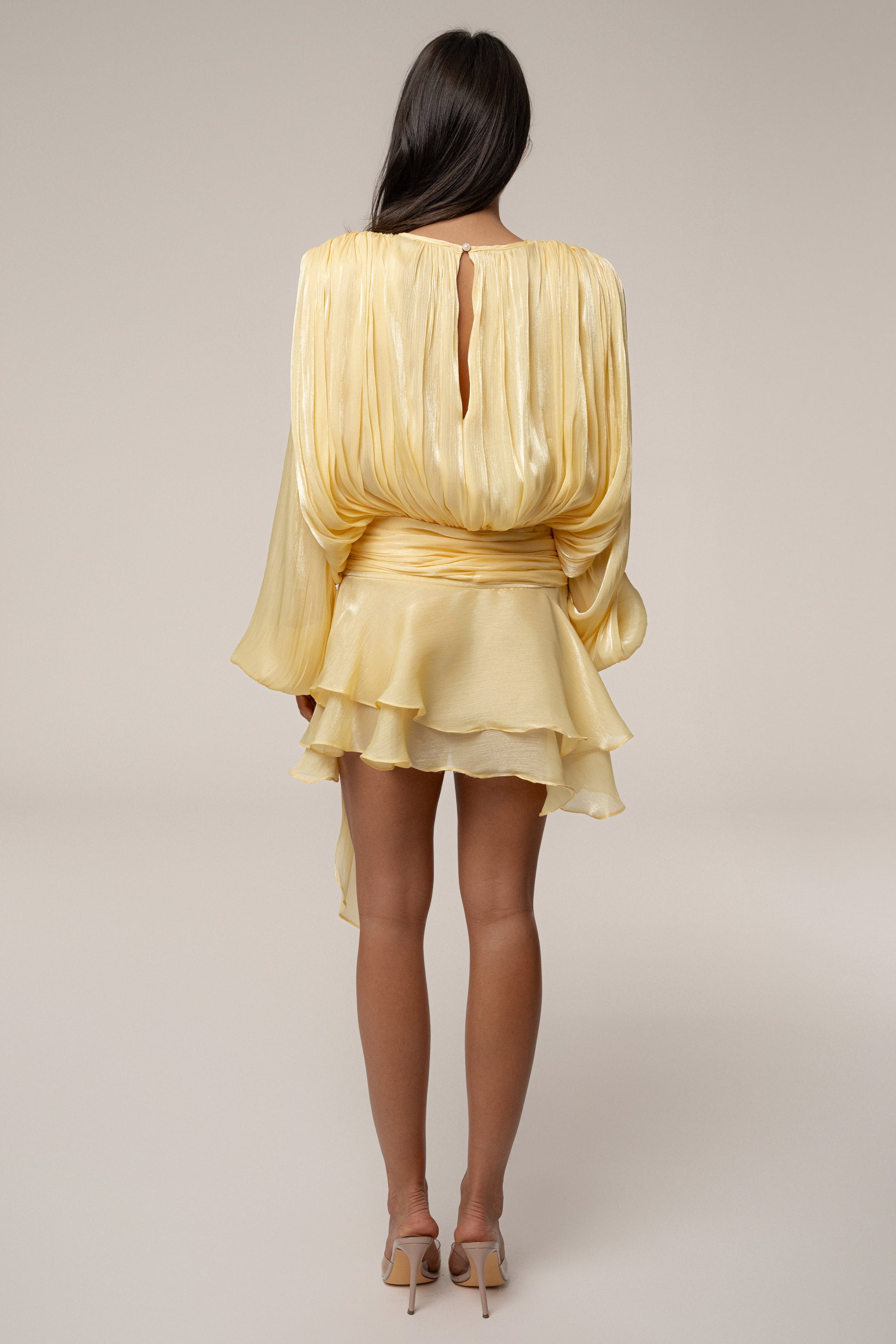 Yellow Pure Glow Draped Mini Dress JLUXLABEL