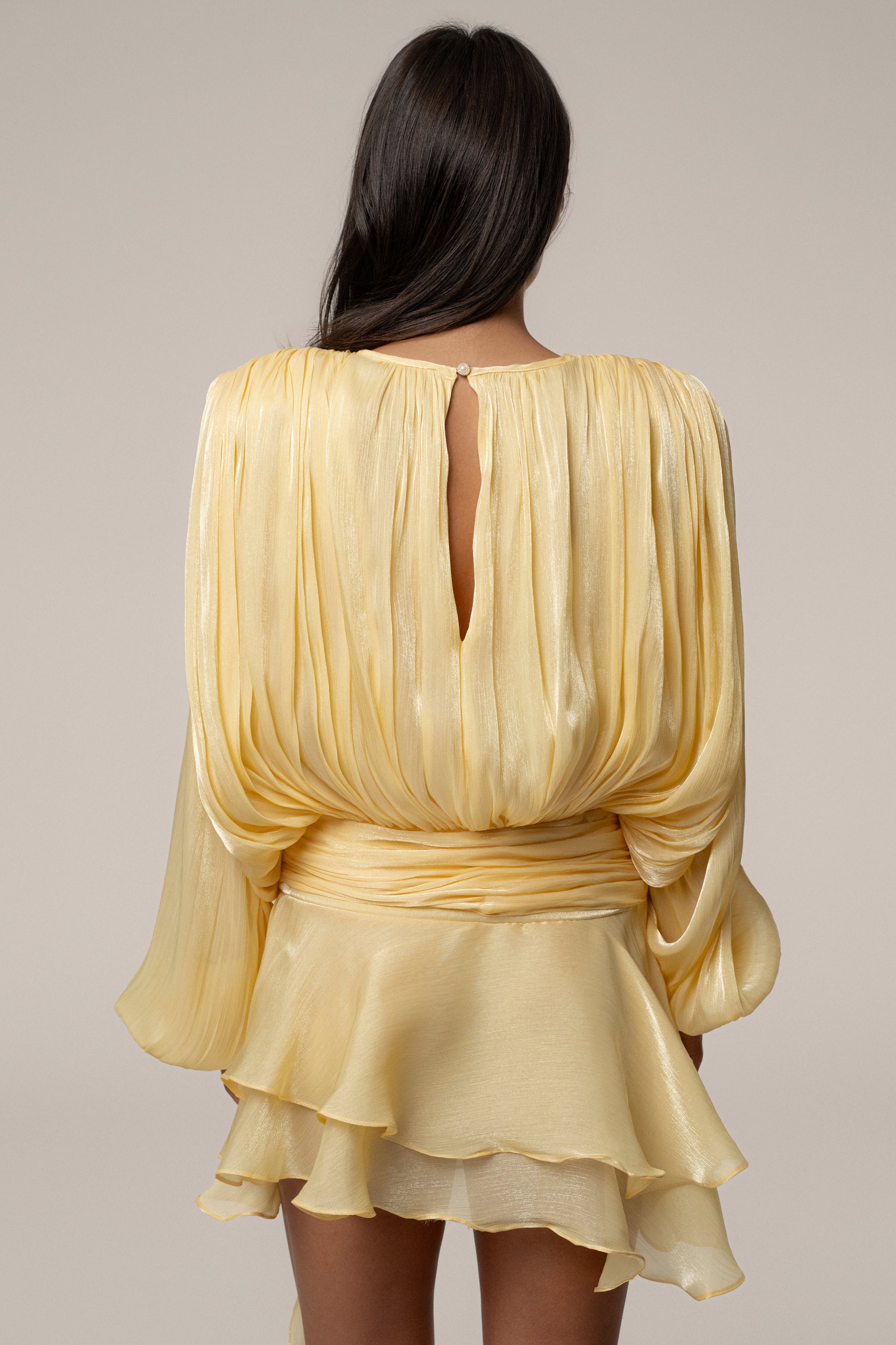 Yellow Pure Glow Draped Mini Dress JLUXLABEL
