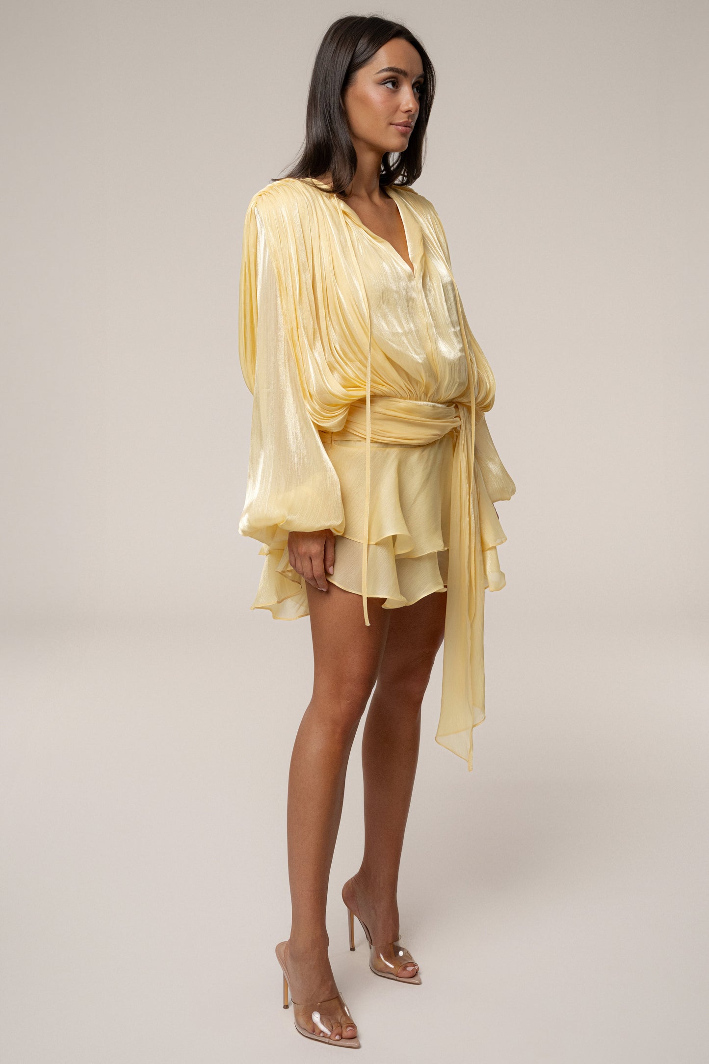 Yellow Pure Glow Draped Mini Dress JLUXLABEL