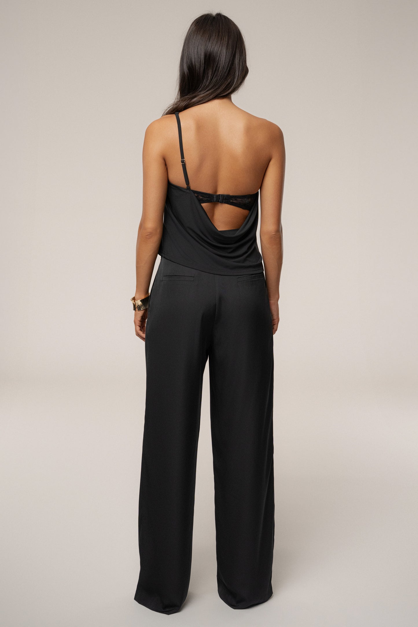 Black Velina Satin Cowl Top JLUXLABEL