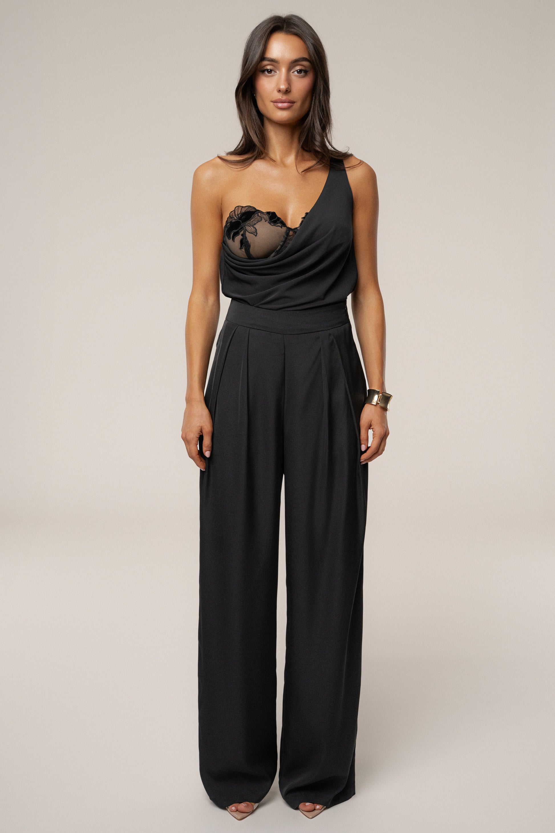 Black Velina Satin Cowl Top JLUXLABEL
