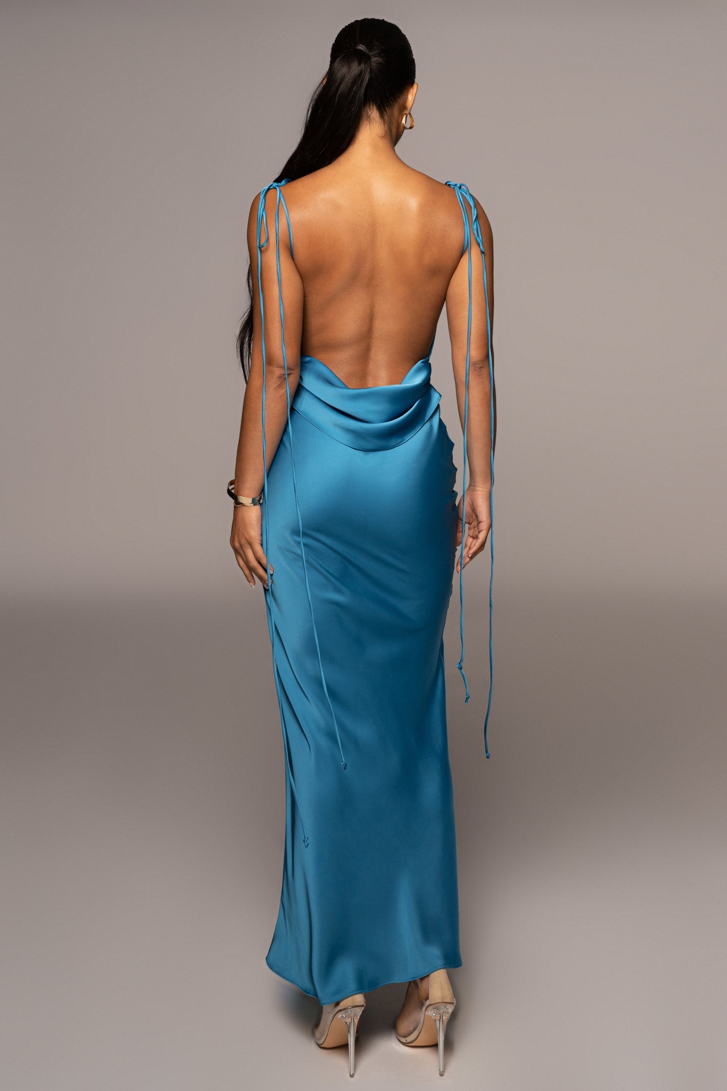 Blue Irresistible Satin Maxi Dress JLUXLABEL