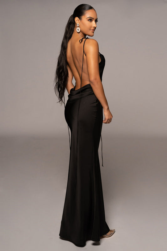 Black Irresistible Satin Maxi Dress JLUXLABEL