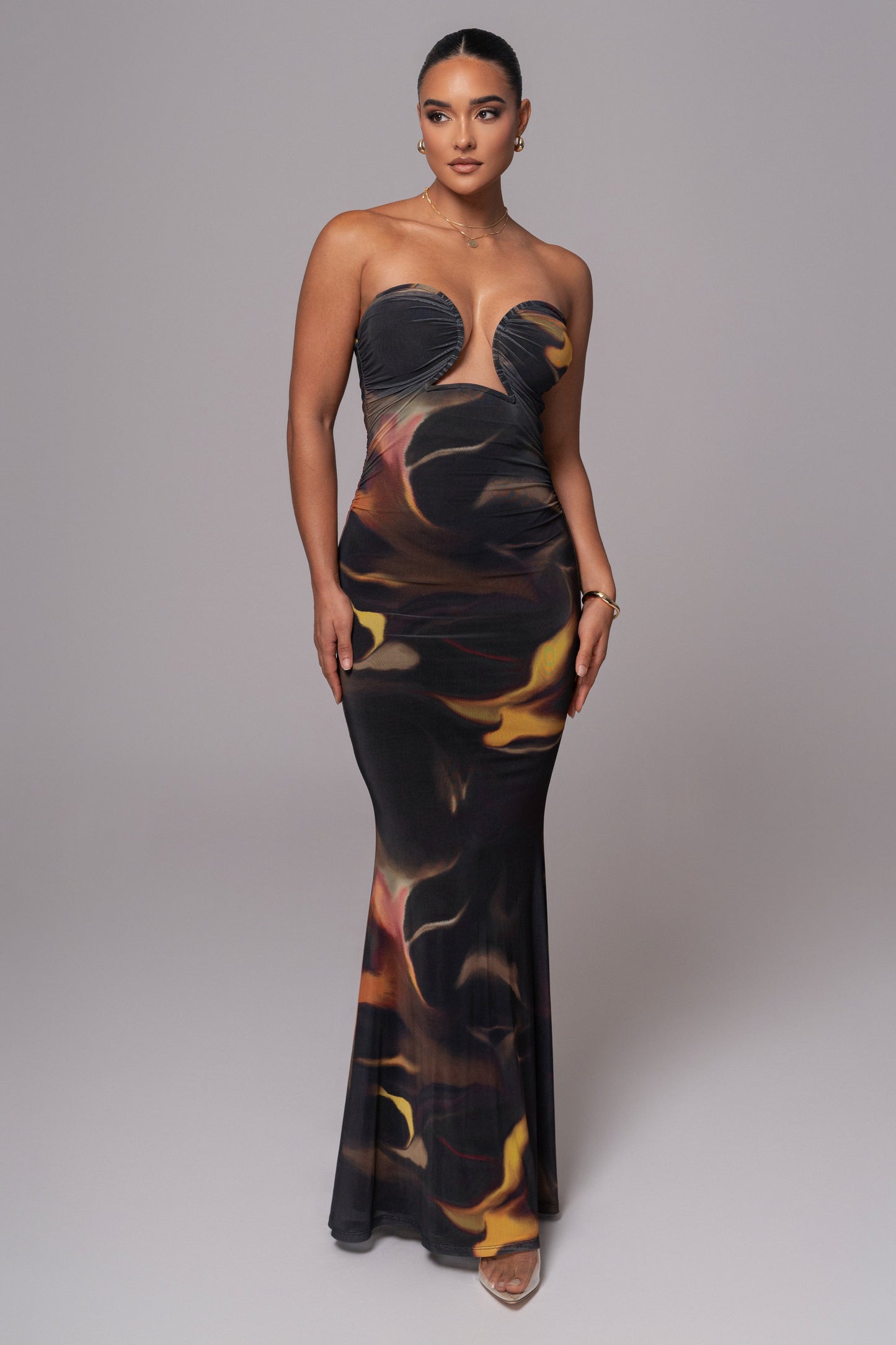 Black/Yellow Bethany Strapless Maxi Dress JLUXLABEL