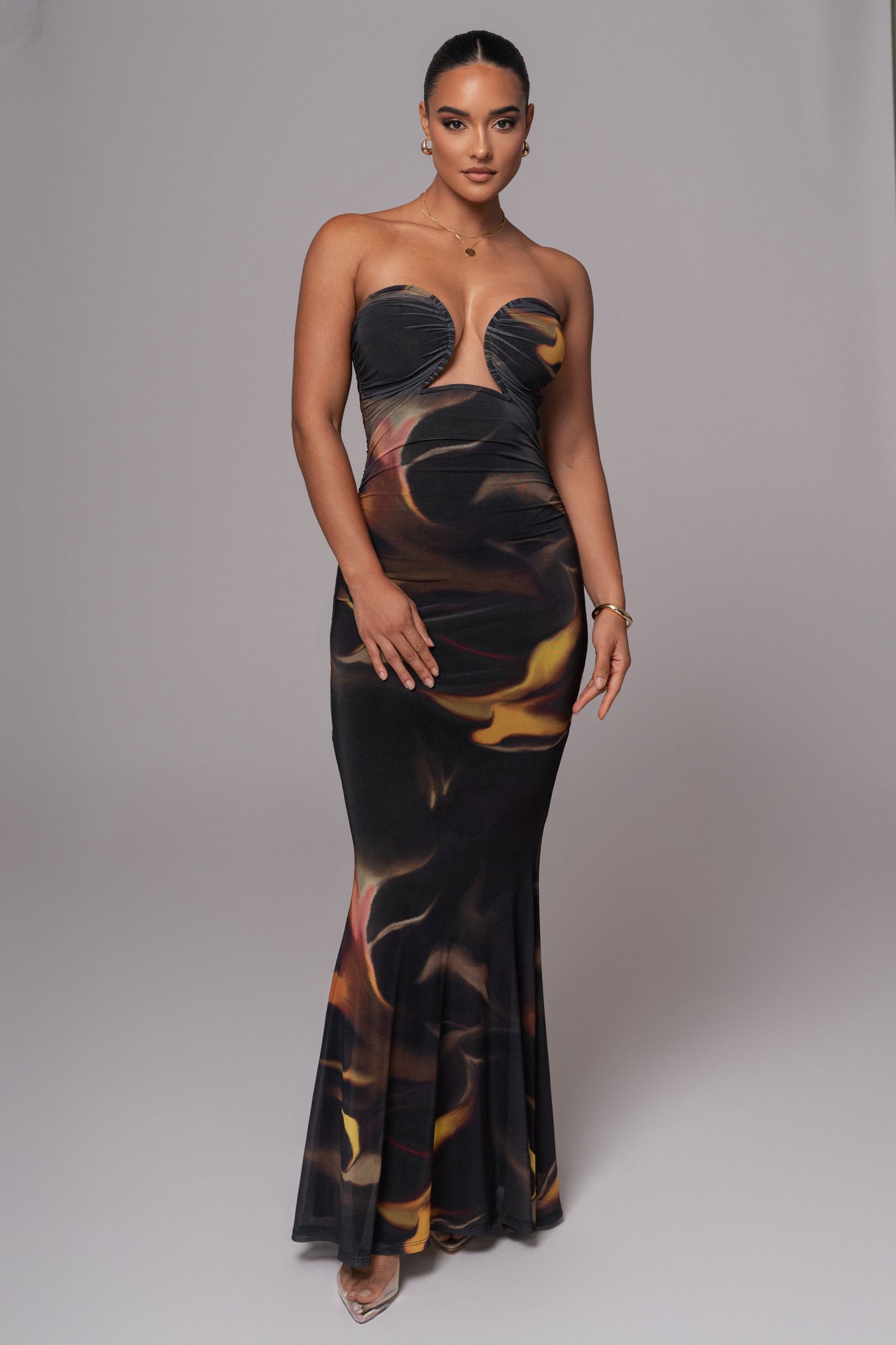 Black/Yellow Bethany Strapless Maxi Dress JLUXLABEL