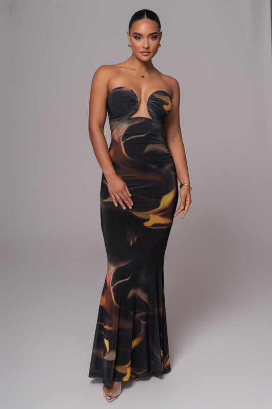 Black/Yellow Bethany Strapless Maxi Dress JLUXLABEL