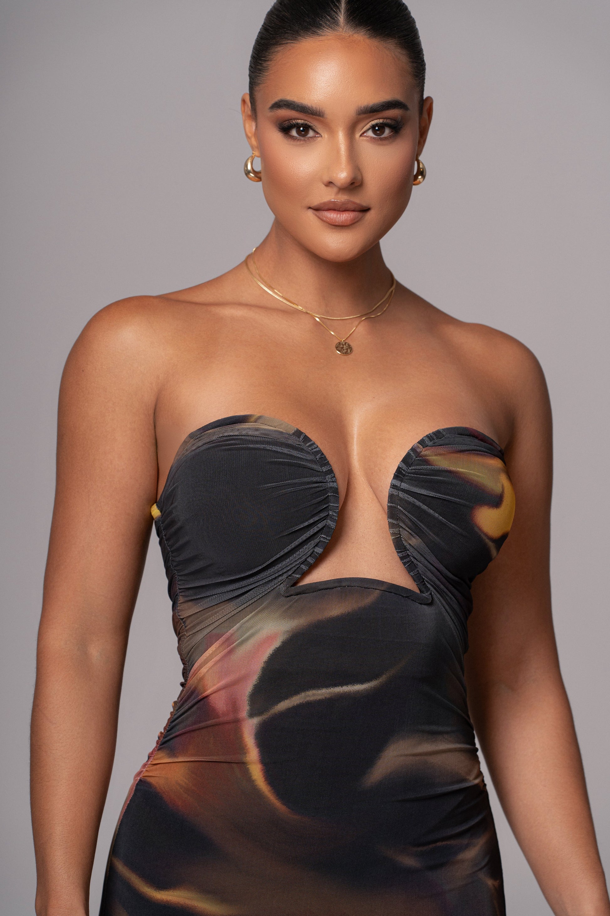 Black/Yellow Bethany Strapless Maxi Dress JLUXLABEL