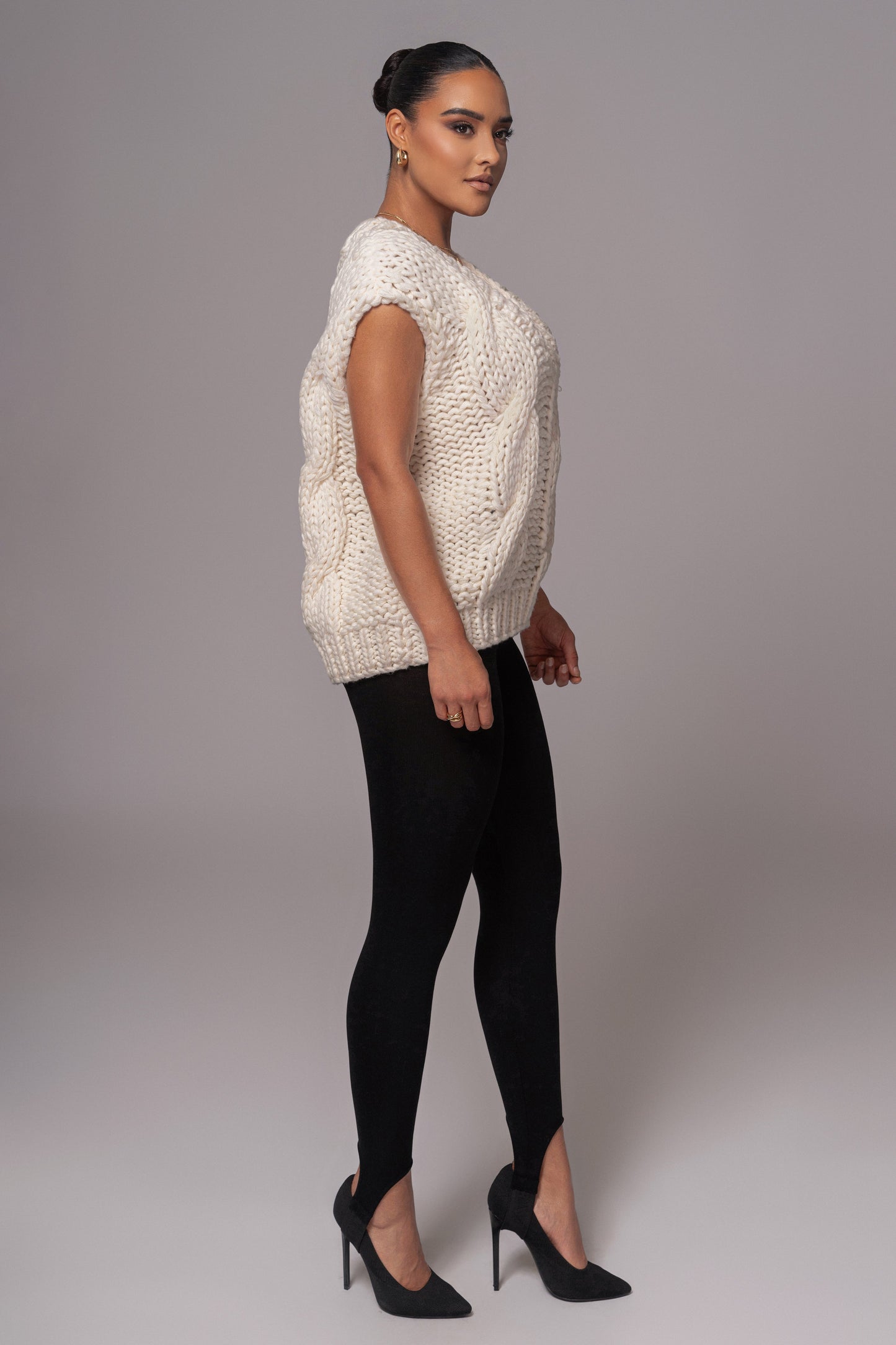Ivory Mari Cable Knit Vest JLUXLABEL