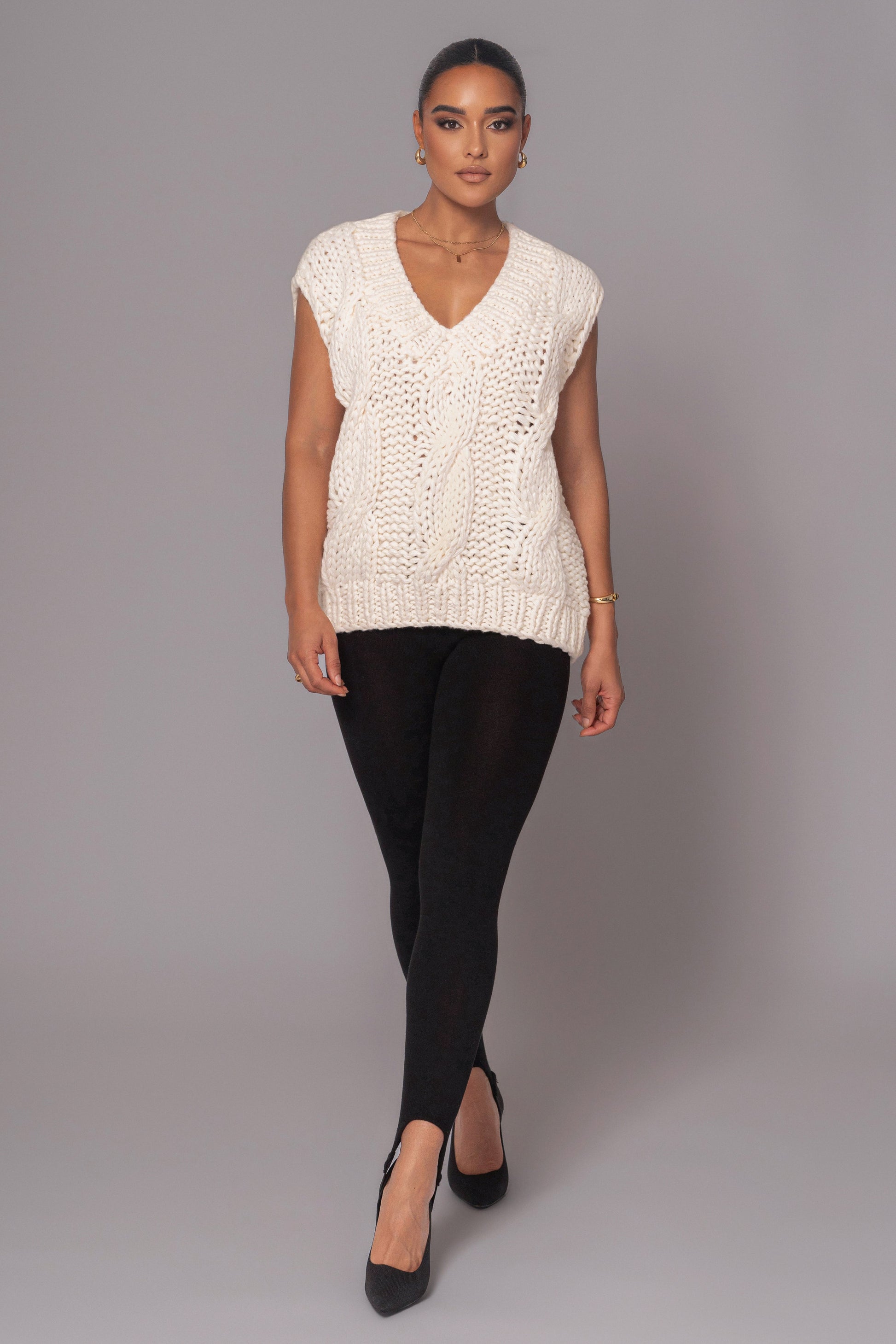 Ivory Mari Cable Knit Vest JLUXLABEL
