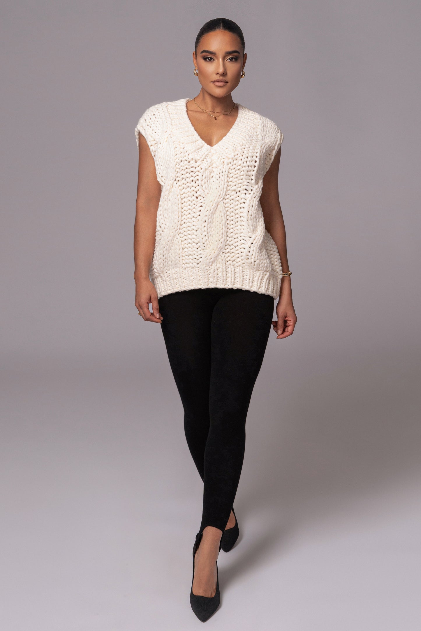 Ivory Mari Cable Knit Vest JLUXLABEL