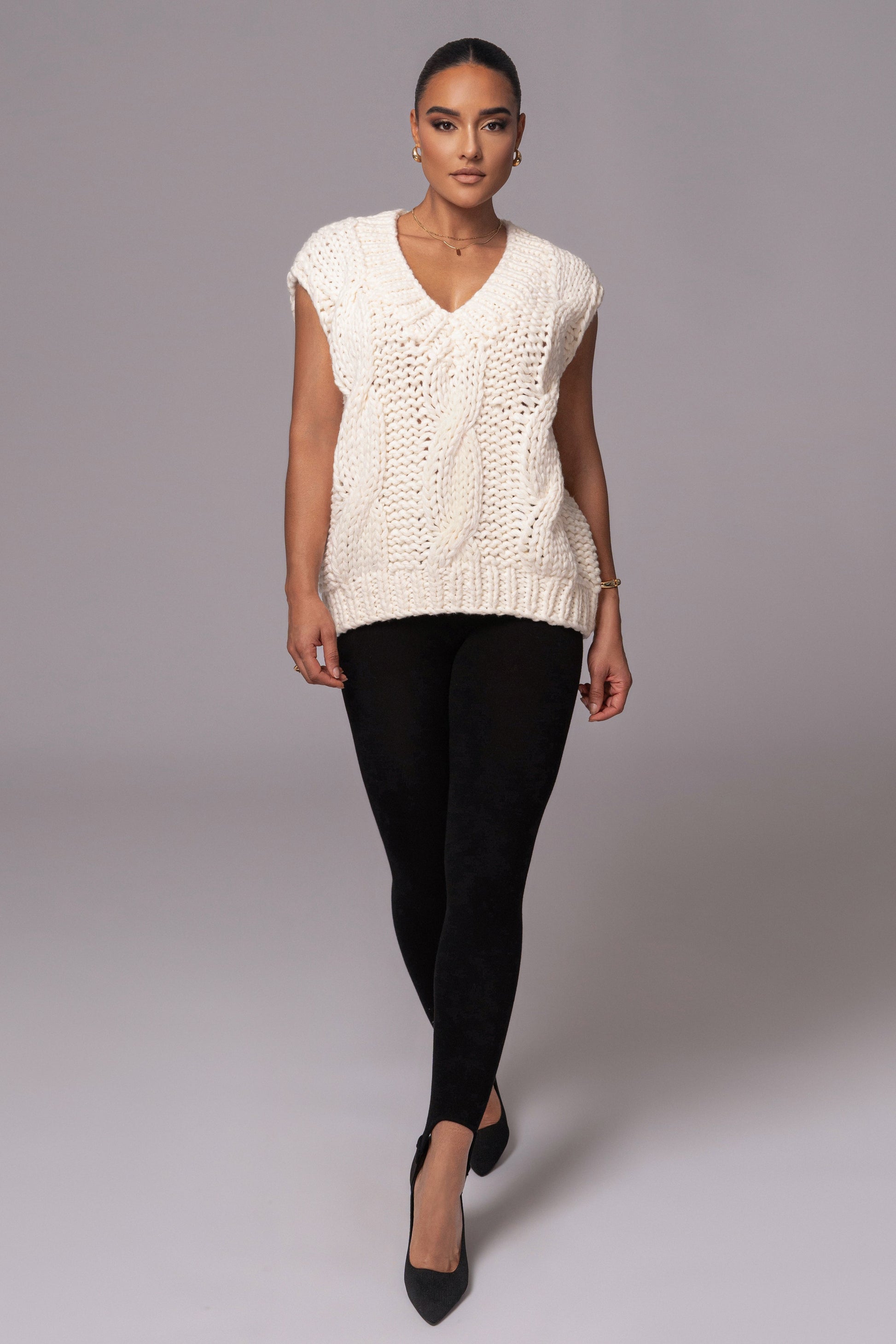 Ivory Mari Cable Knit Vest JLUXLABEL