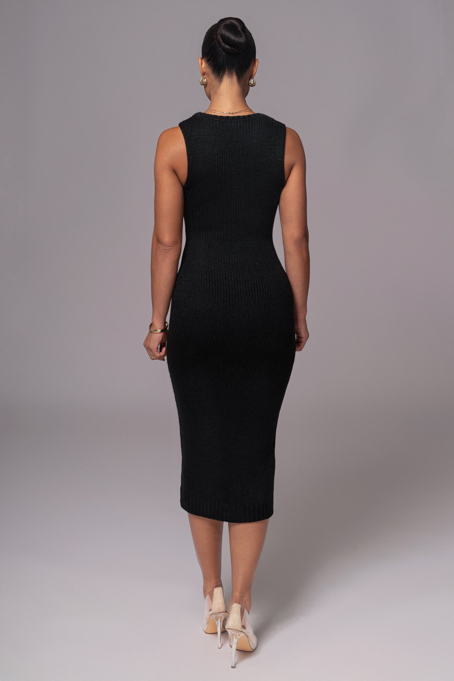 Black Sleeveless Cable Knit Dress JLUXLABEL