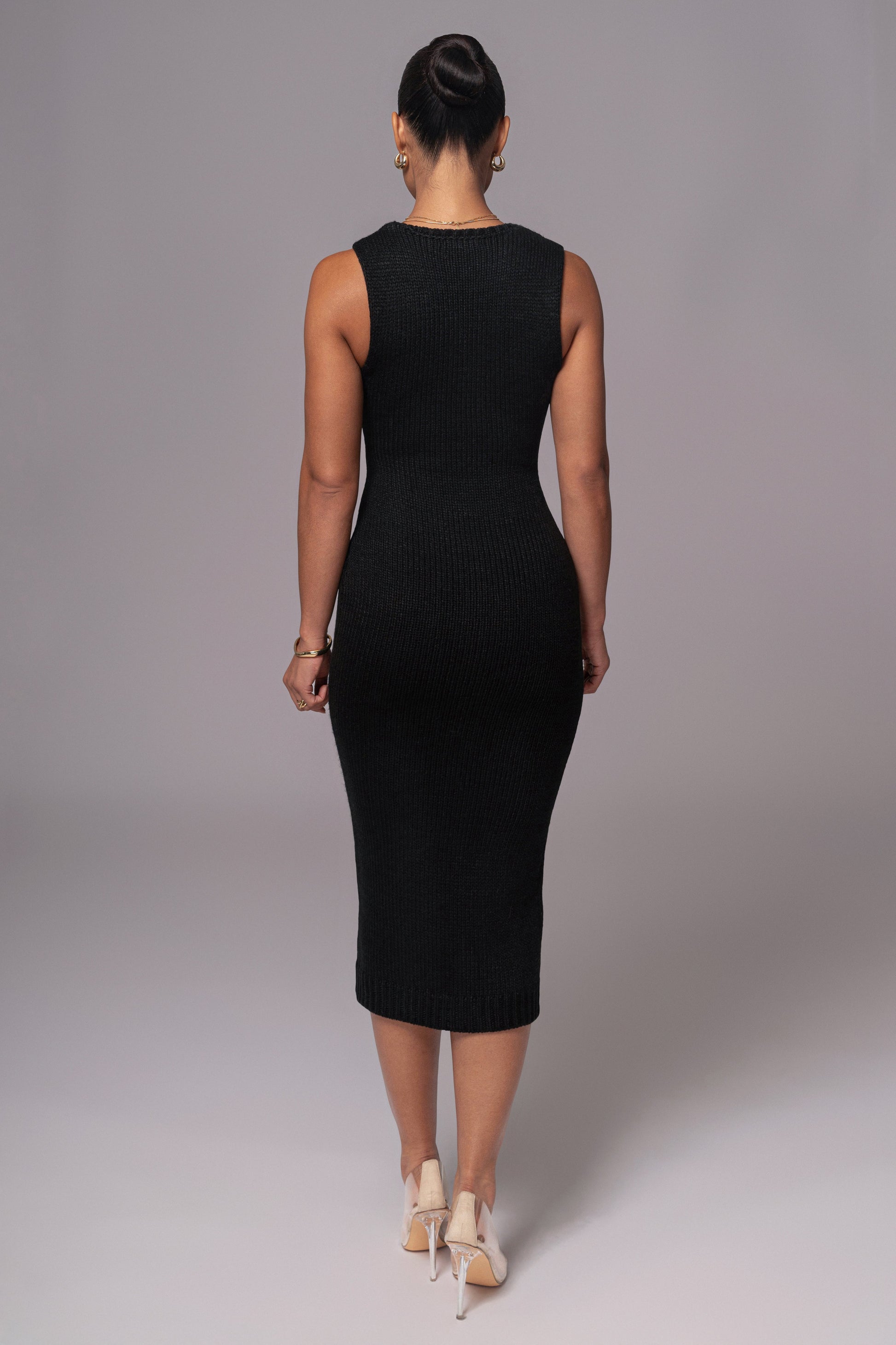 Black Sleeveless Cable Knit Dress JLUXLABEL