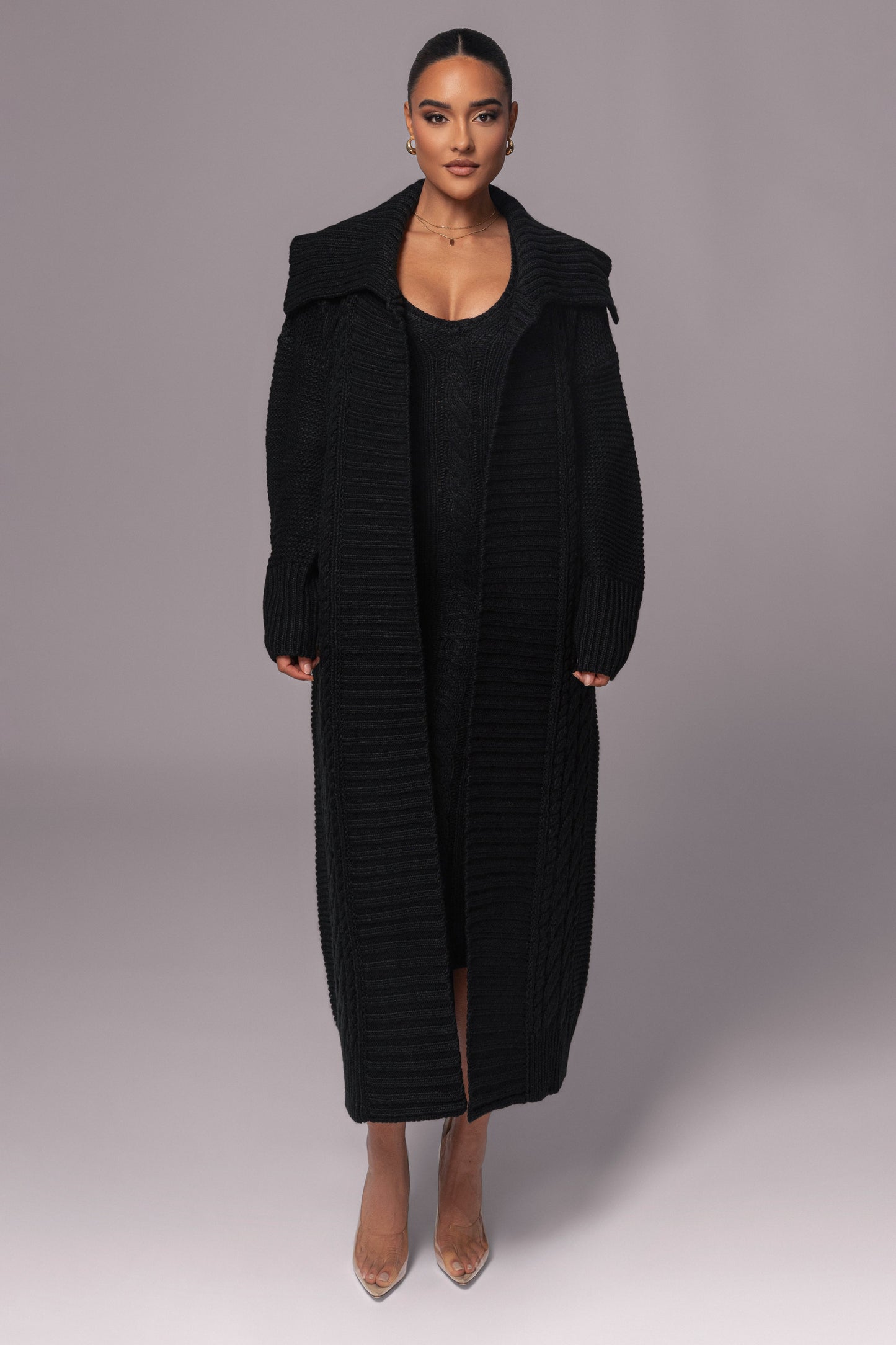 Black Sleeveless Cable Knit Dress JLUXLABEL