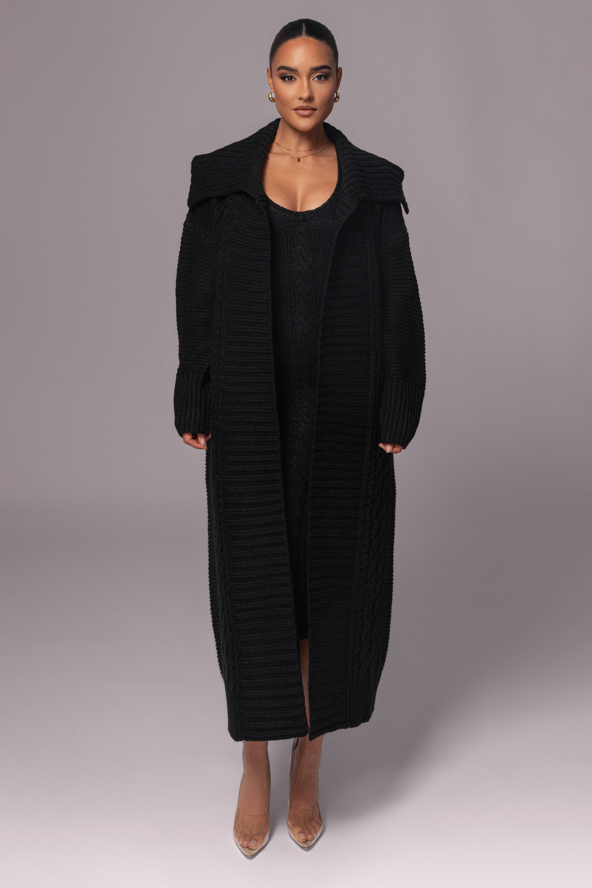 Black Sleeveless Cable Knit Dress JLUXLABEL