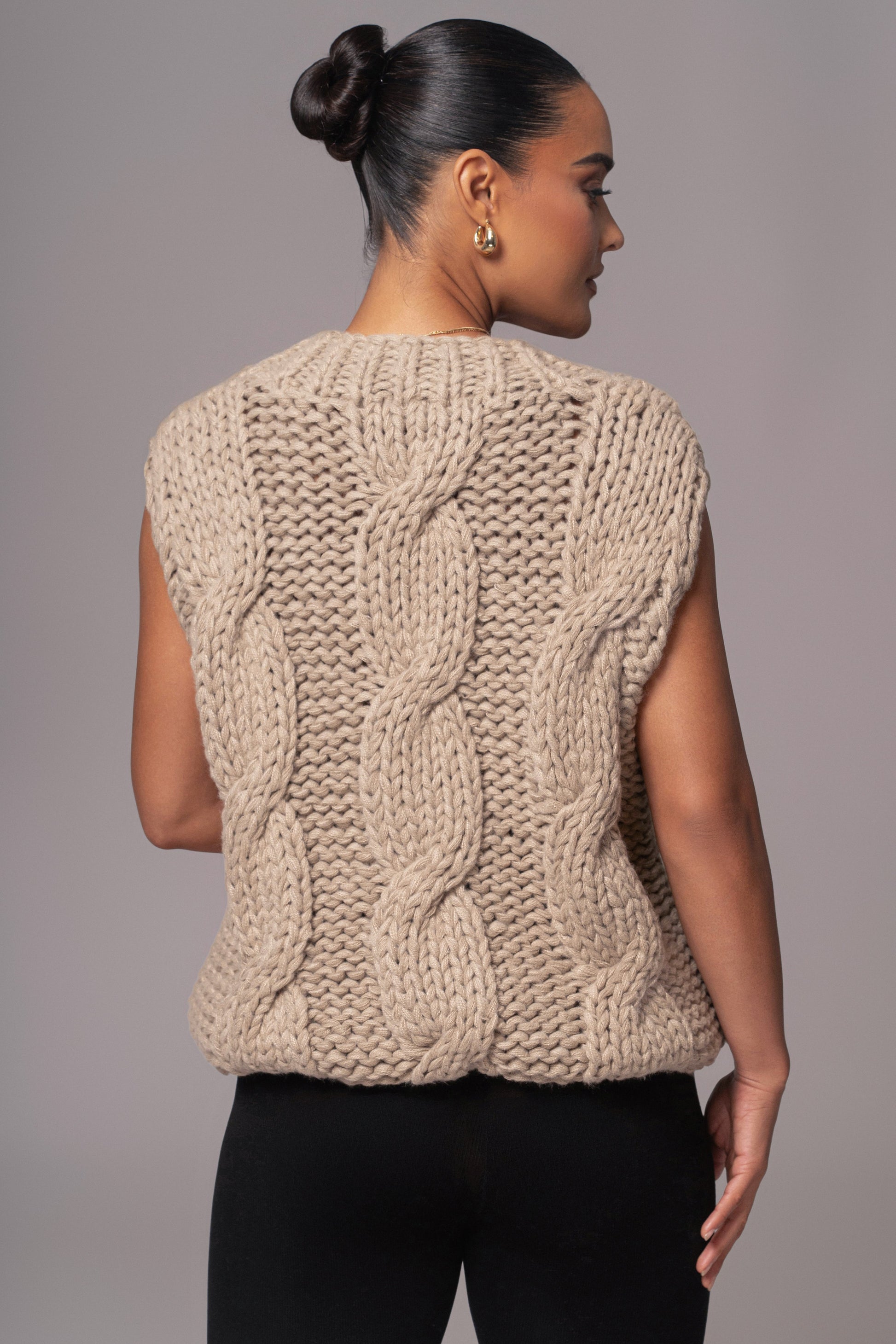 Taupe Mari Cable Knit Vest JLUXLABEL