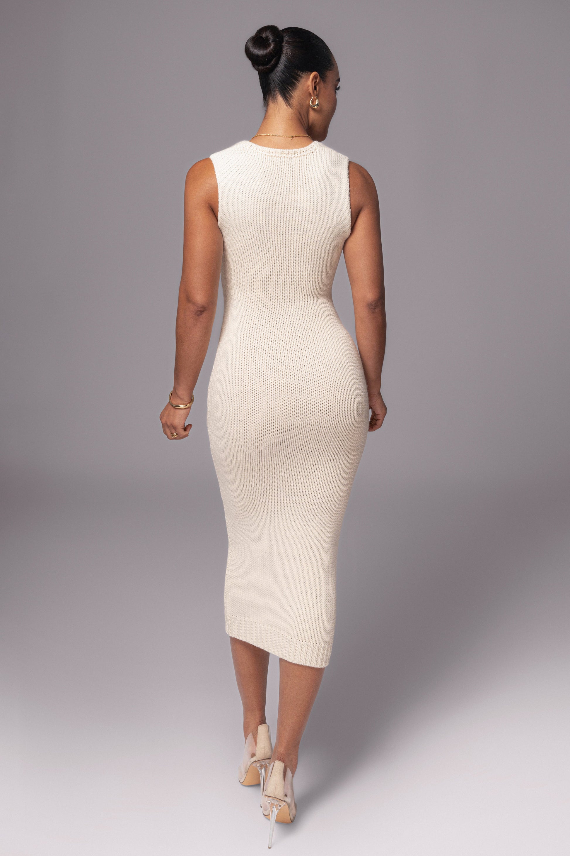 Ivory Sleeveless Cable Knit Dress JLUXLABEL