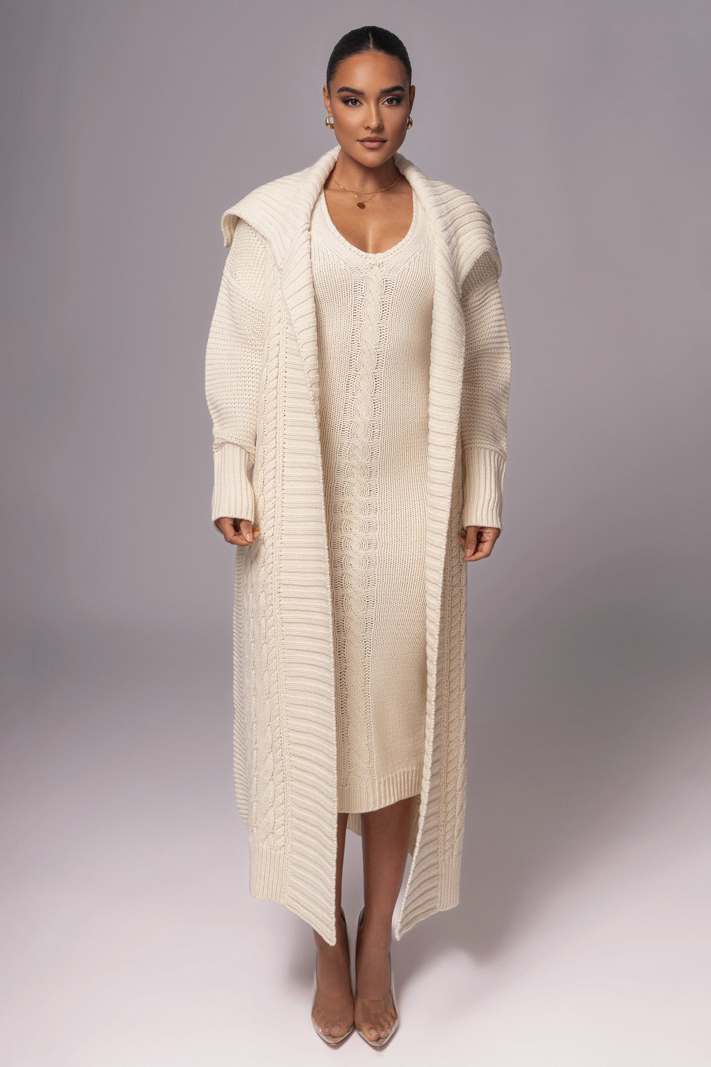 Ivory Sleeveless Cable Knit Dress JLUXLABEL