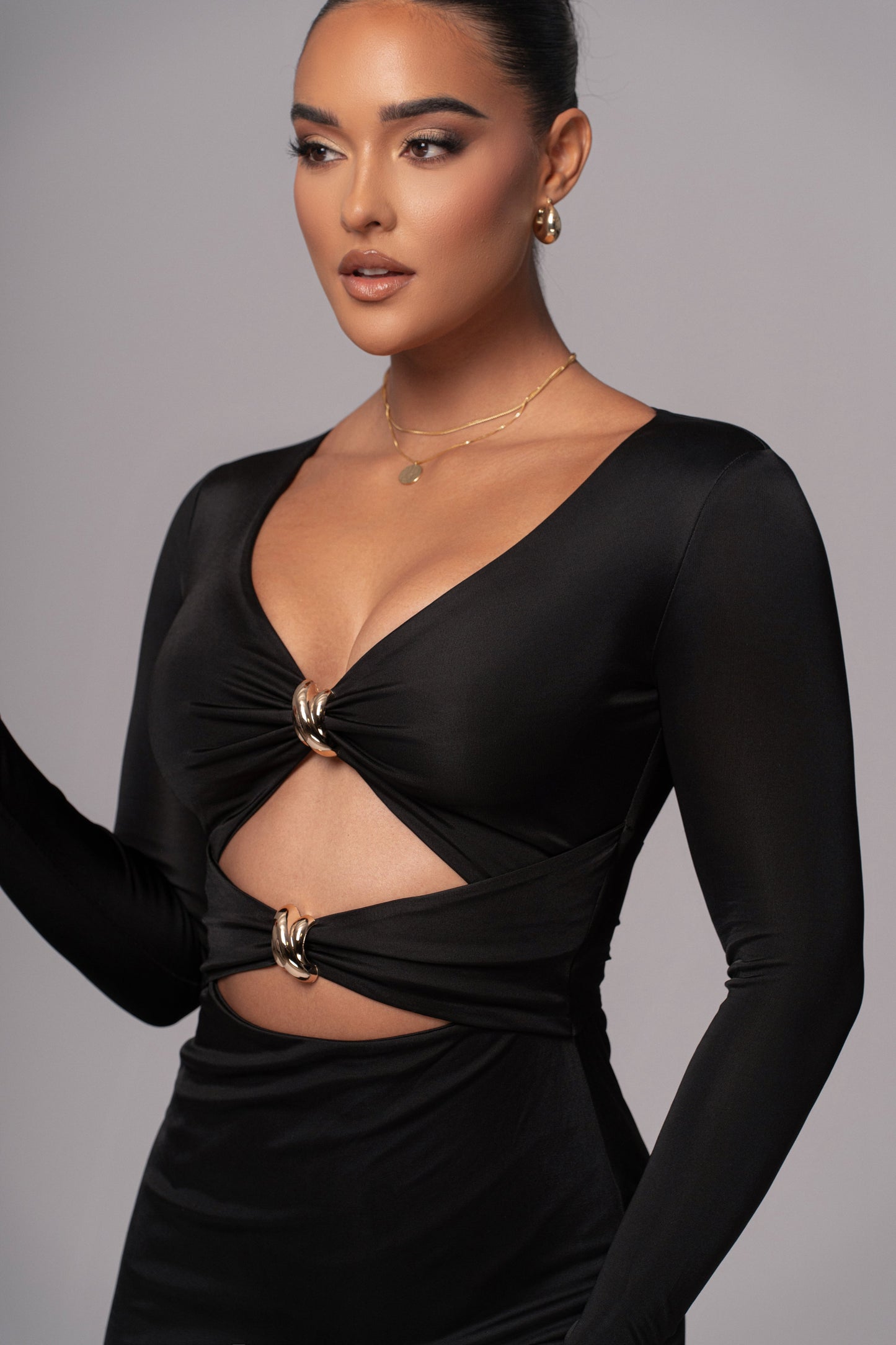 Black Soiree Cutout Maxi Dress JLUXLABEL