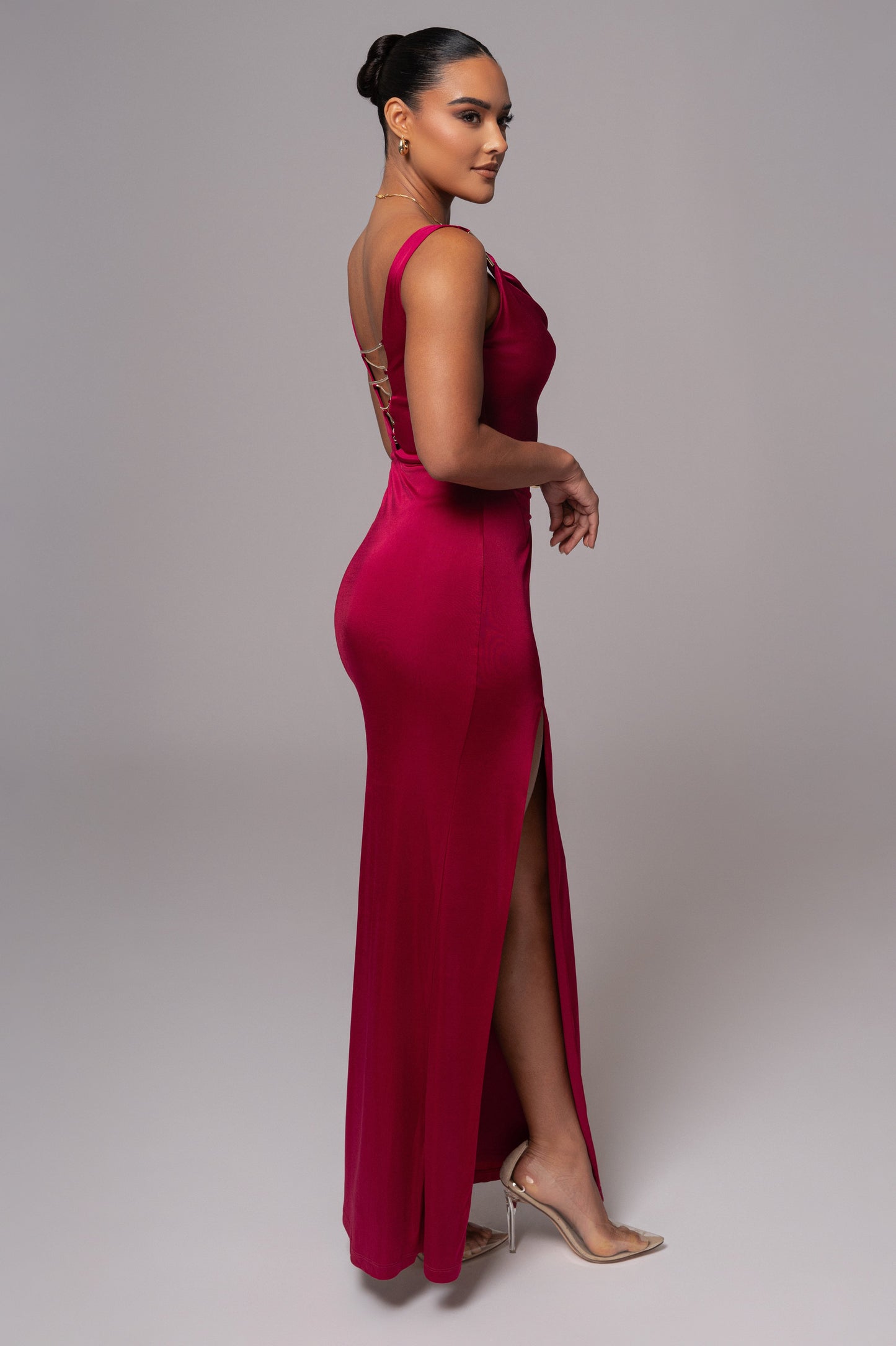 Berry Cowl Neck Chain Dress JLUXLABEL