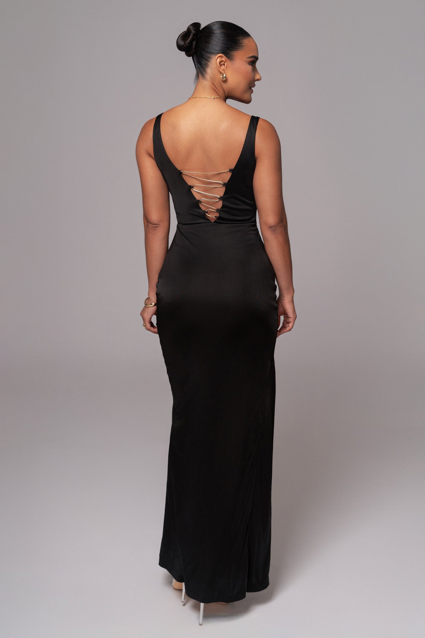 Black Cowl Neck Chain Dress JLUXLABEL