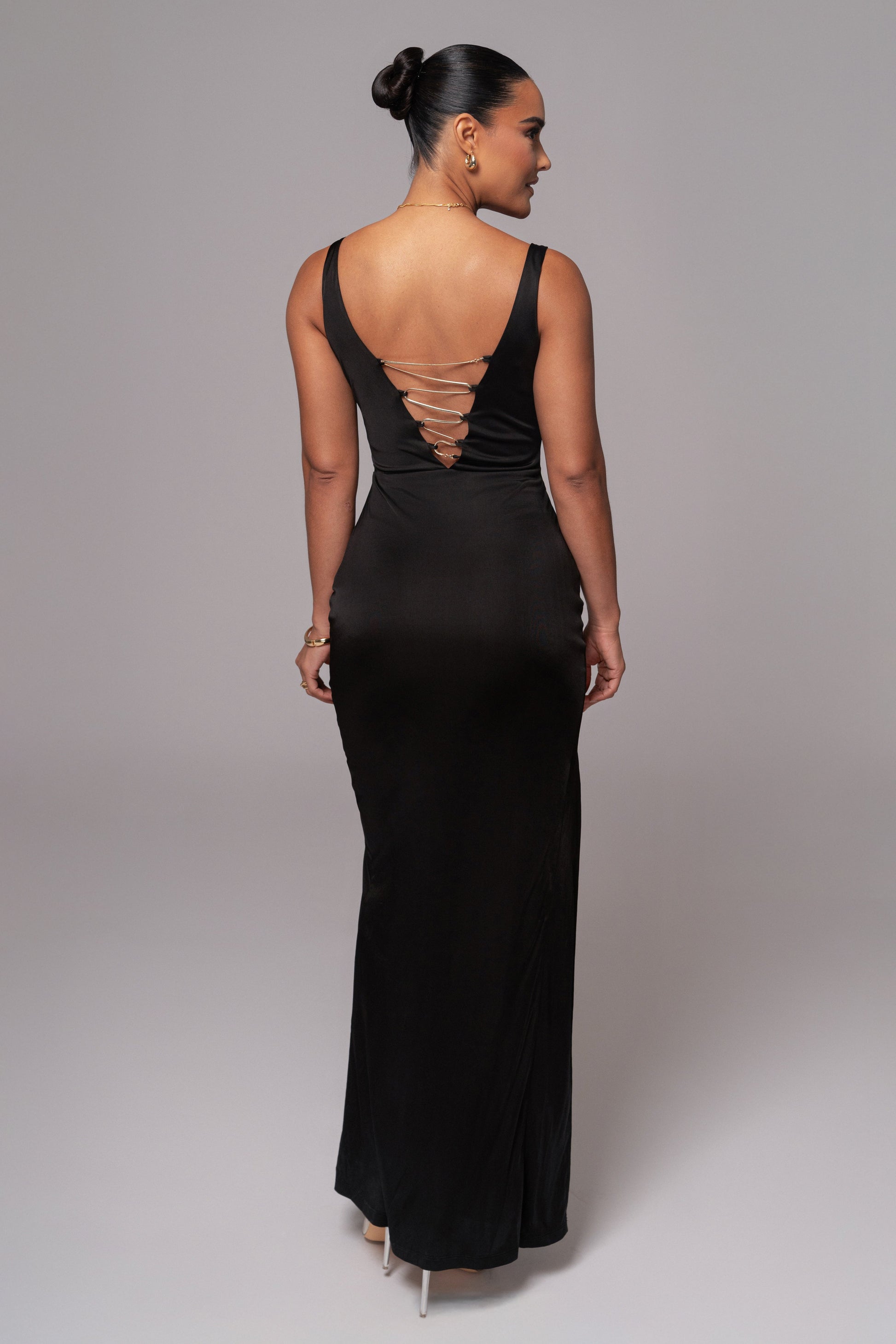 Black Cowl Neck Chain Dress JLUXLABEL