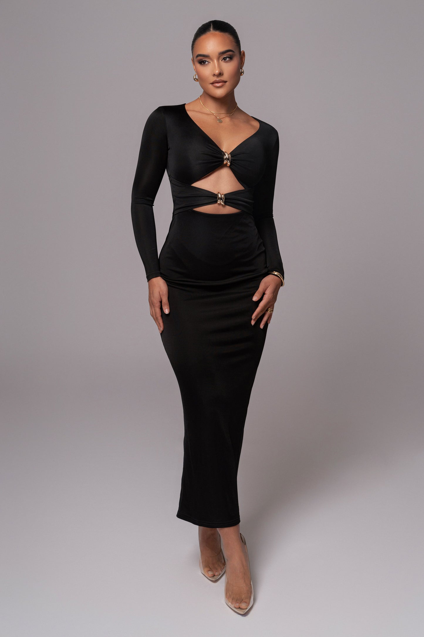 Black Soiree Cutout Maxi Dress JLUXLABEL
