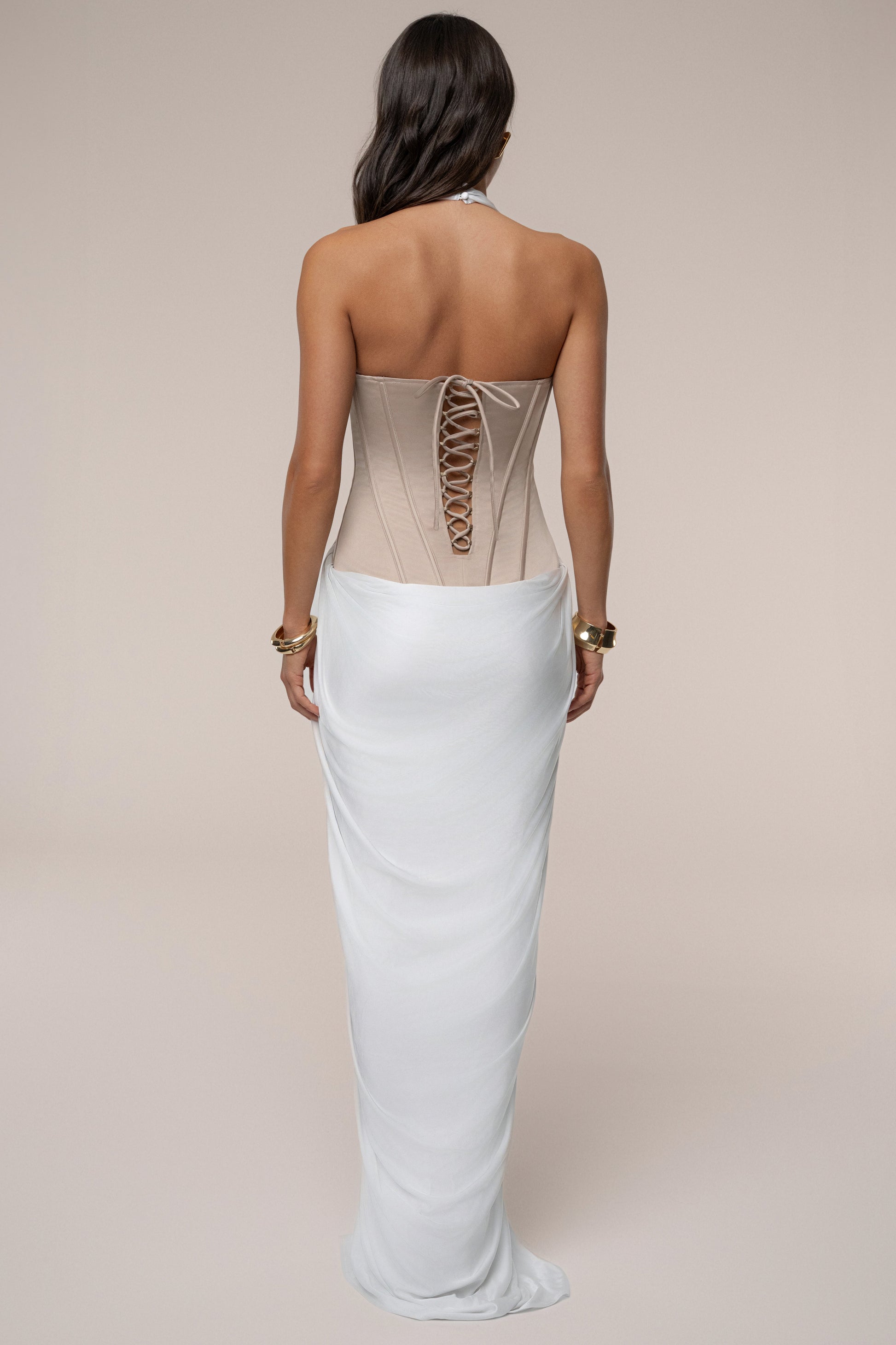 Ivory Drape And Destiny Maxi Dress JLUXLABEL