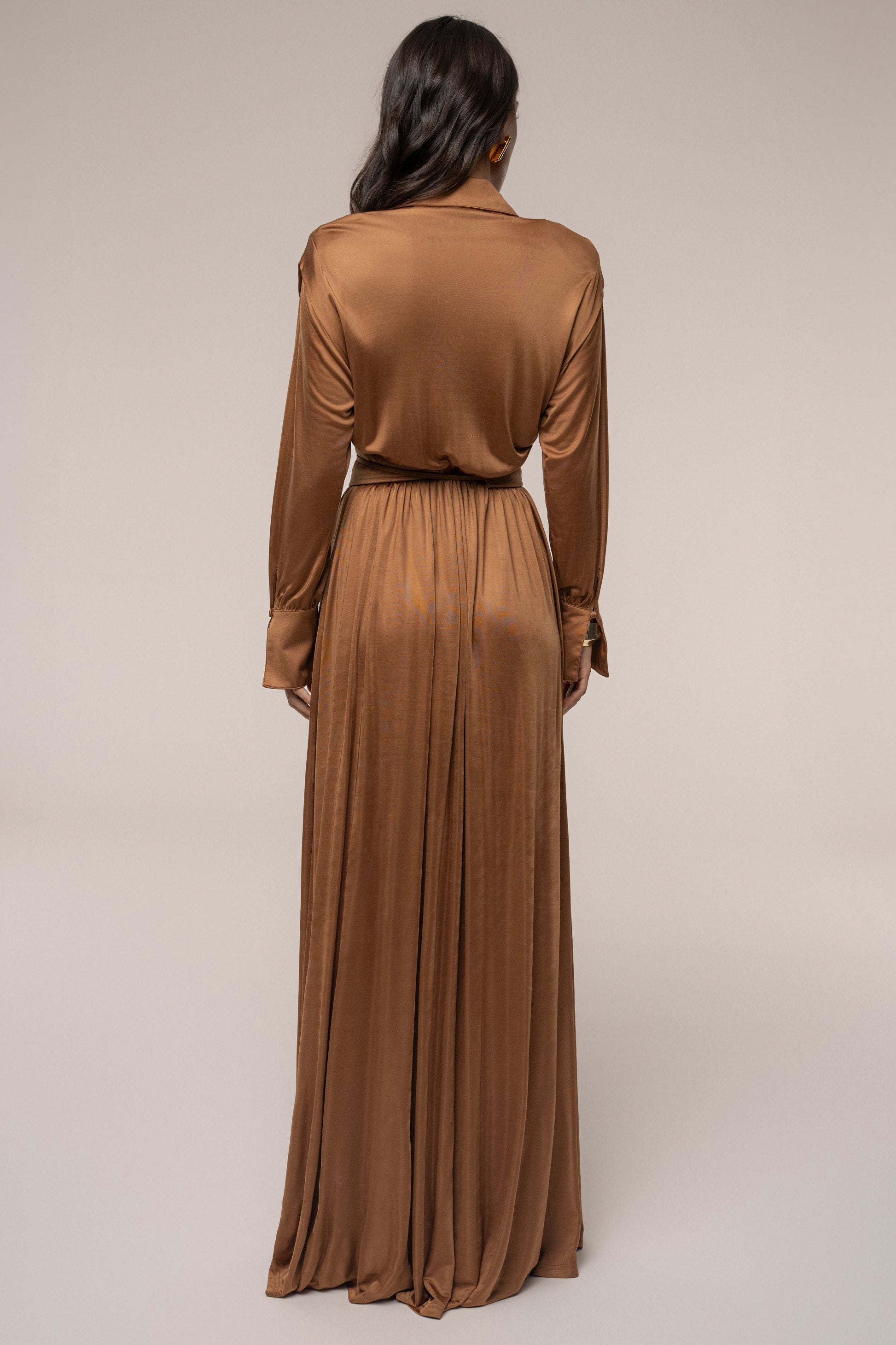 Tan High Line Collar Maxi Dress JLUXLABEL