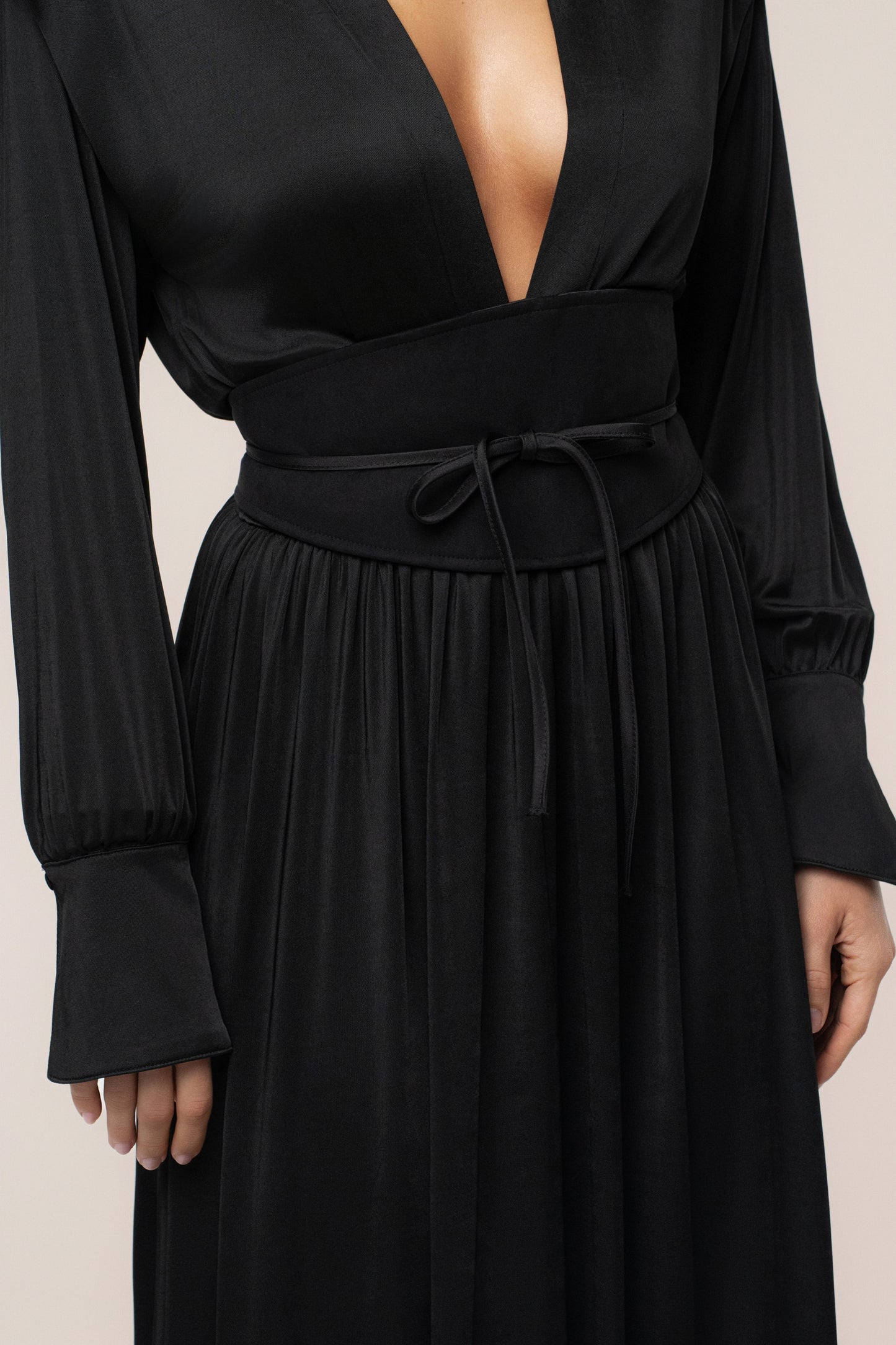 Black High Line Collar Maxi Dress JLUXLABEL